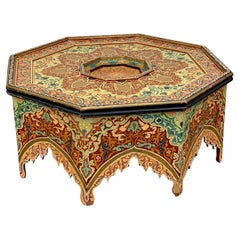 Oriental work, large polychrome wood coffee table, circa 1950 Small flaws on the