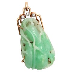 ORIENTALISM Pendant With Organic Motifs In 14Kt Gold 23.06 Cts Jade & Diamonds