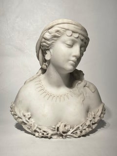 Buste de Sulamitide en marbre blanc italien orientaliste du 19ème siècle