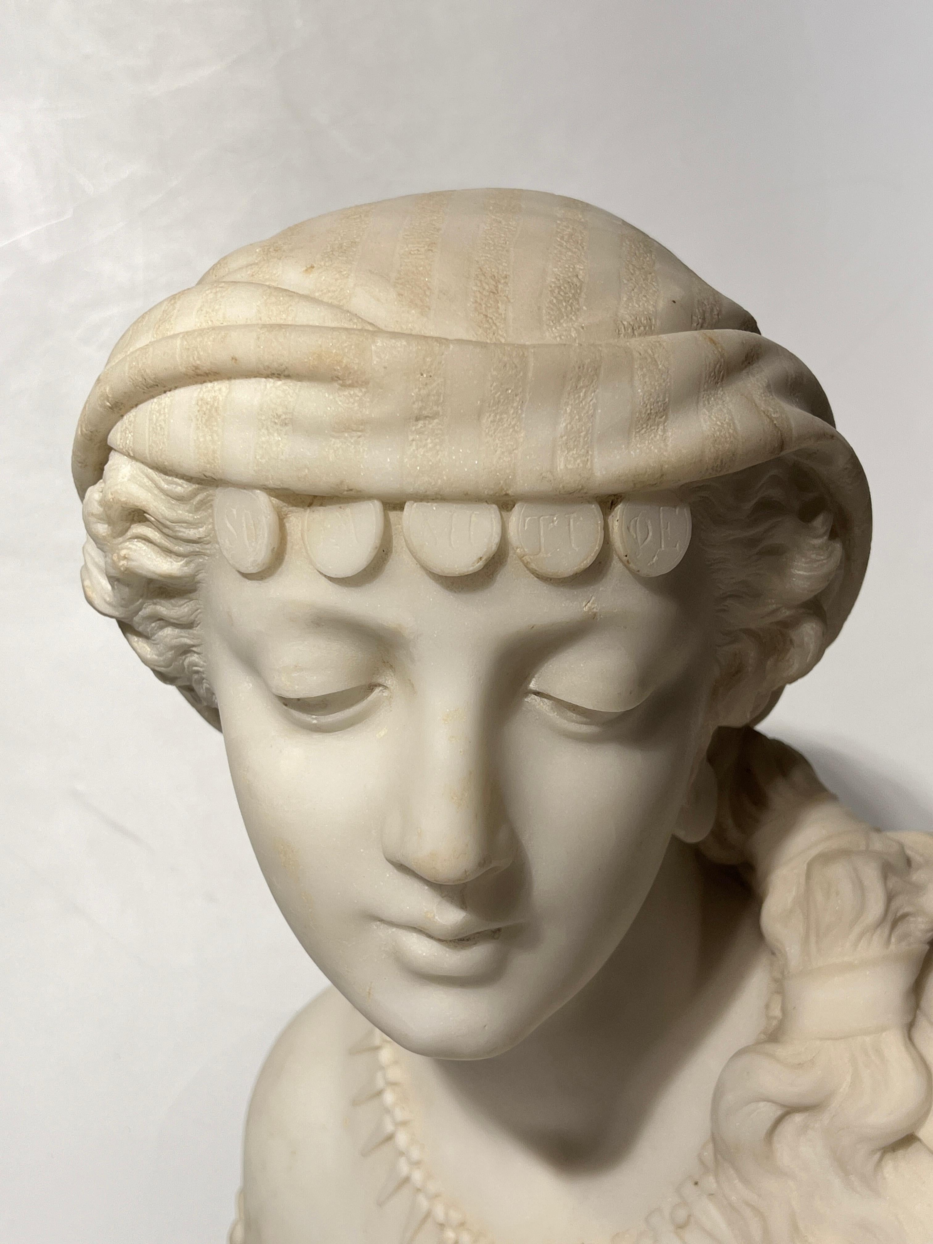 19th Century Orientalist Italian White Marble Bust of Sulamitide For Sale 2