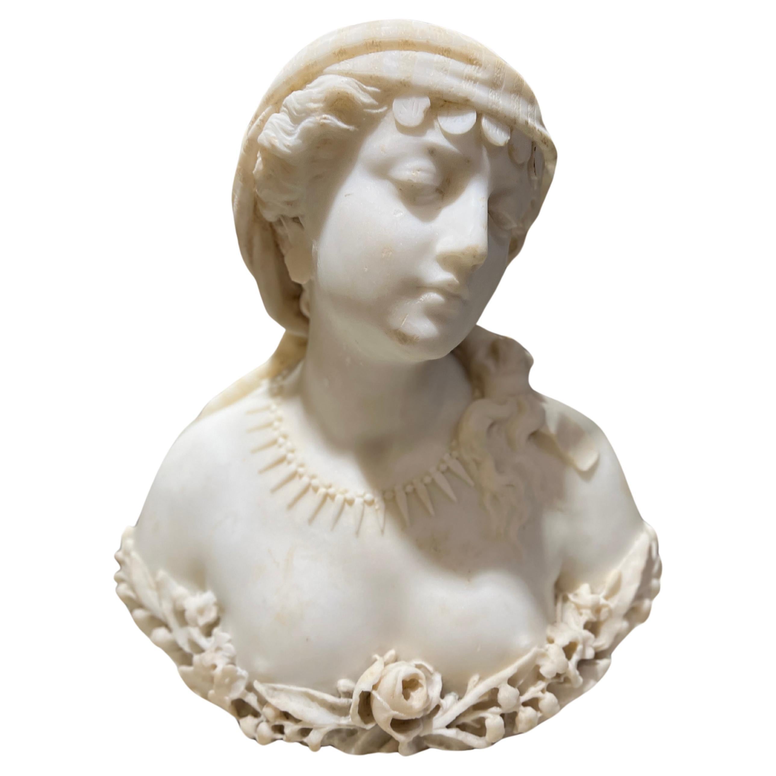 Orientalist  19th Century Italian White Marble Bust of Sulamitide