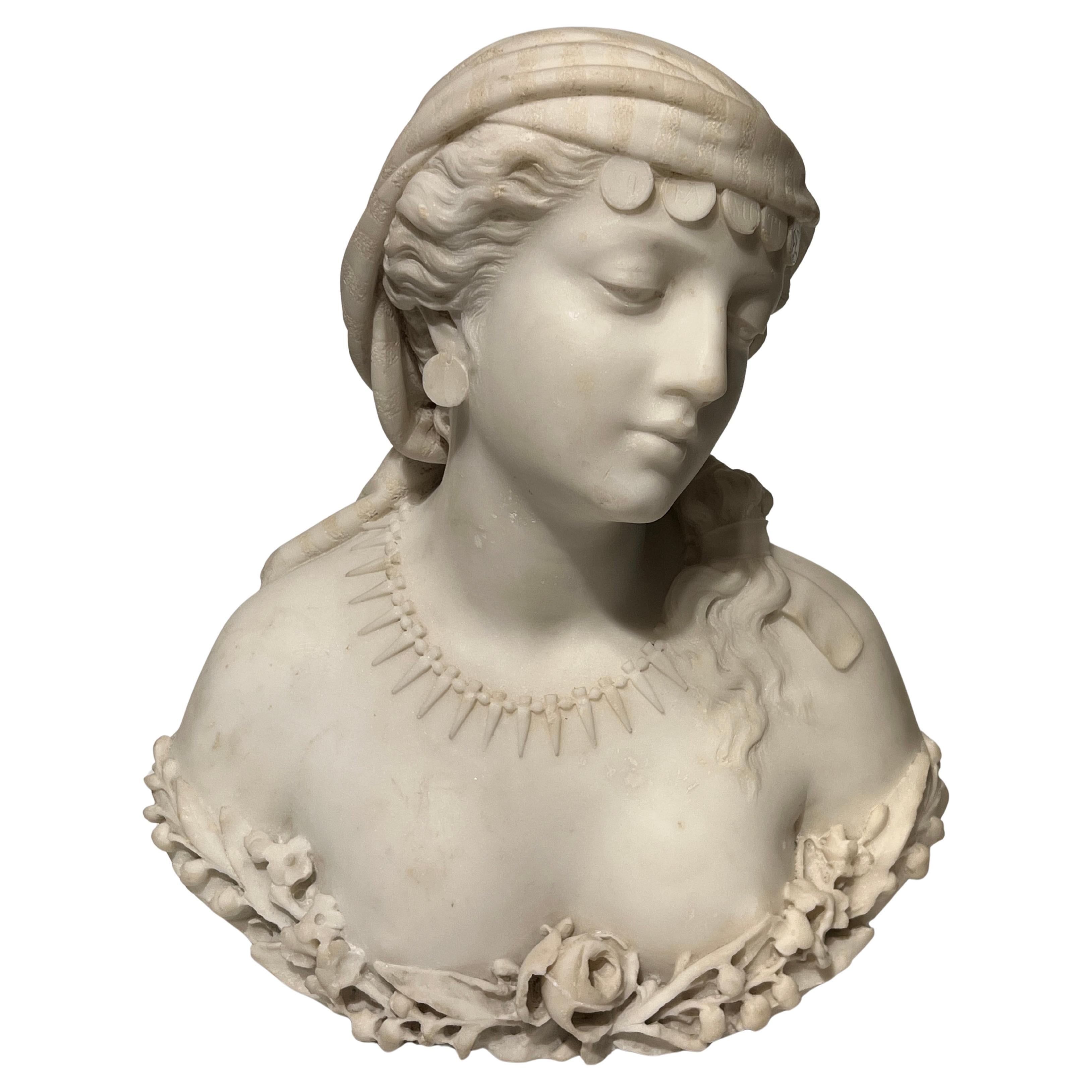 19th Century Orientalist Italian White Marble Bust of Sulamitide