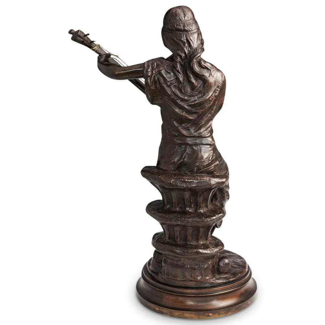 Patinated Orientalist arab  Bronze Sculpture After Couderc (Joueuse de Mandoline) For Sale