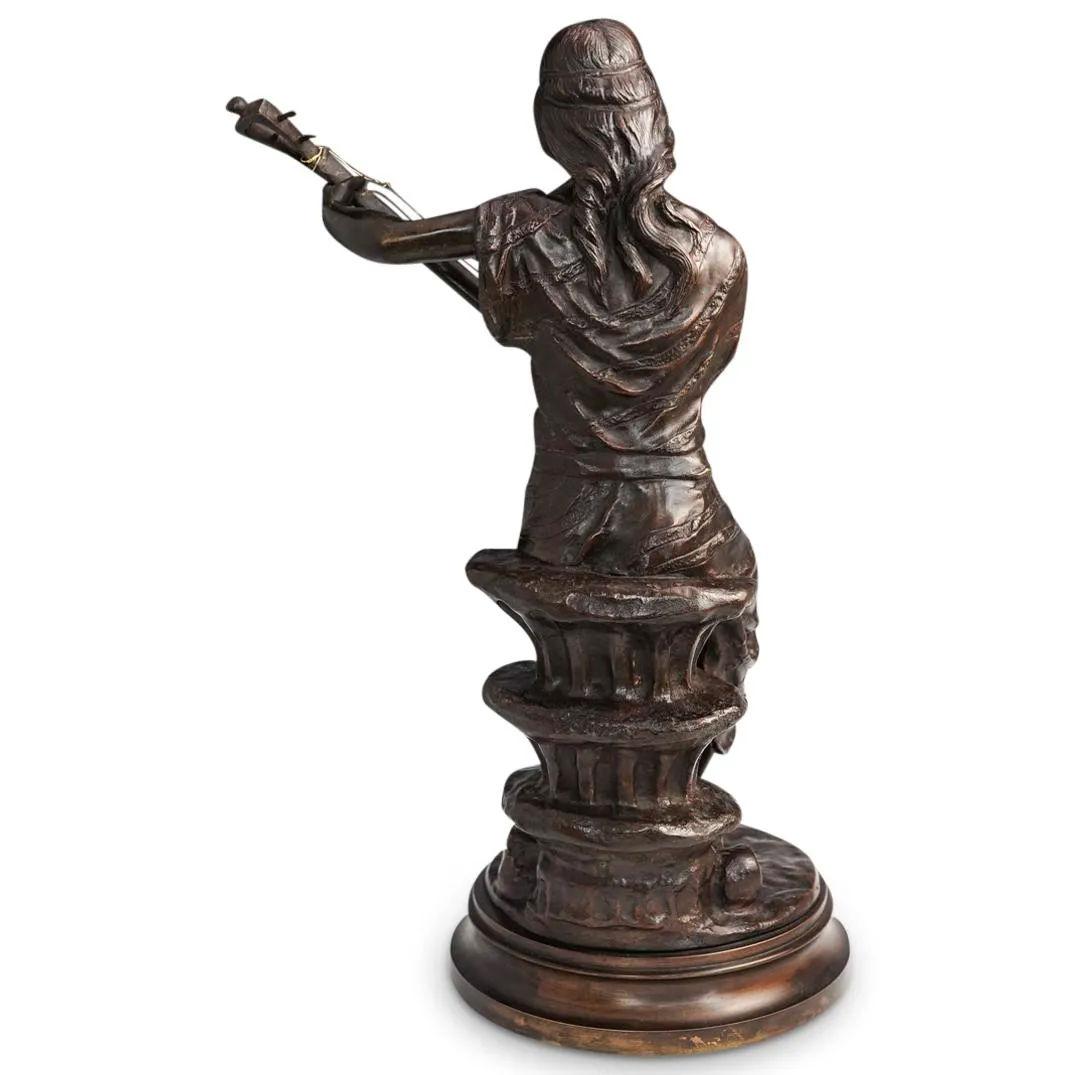 Patiné Orientaliste arabe  Sculpture en bronze d'après Couderc (Joueuse de Mandoline)