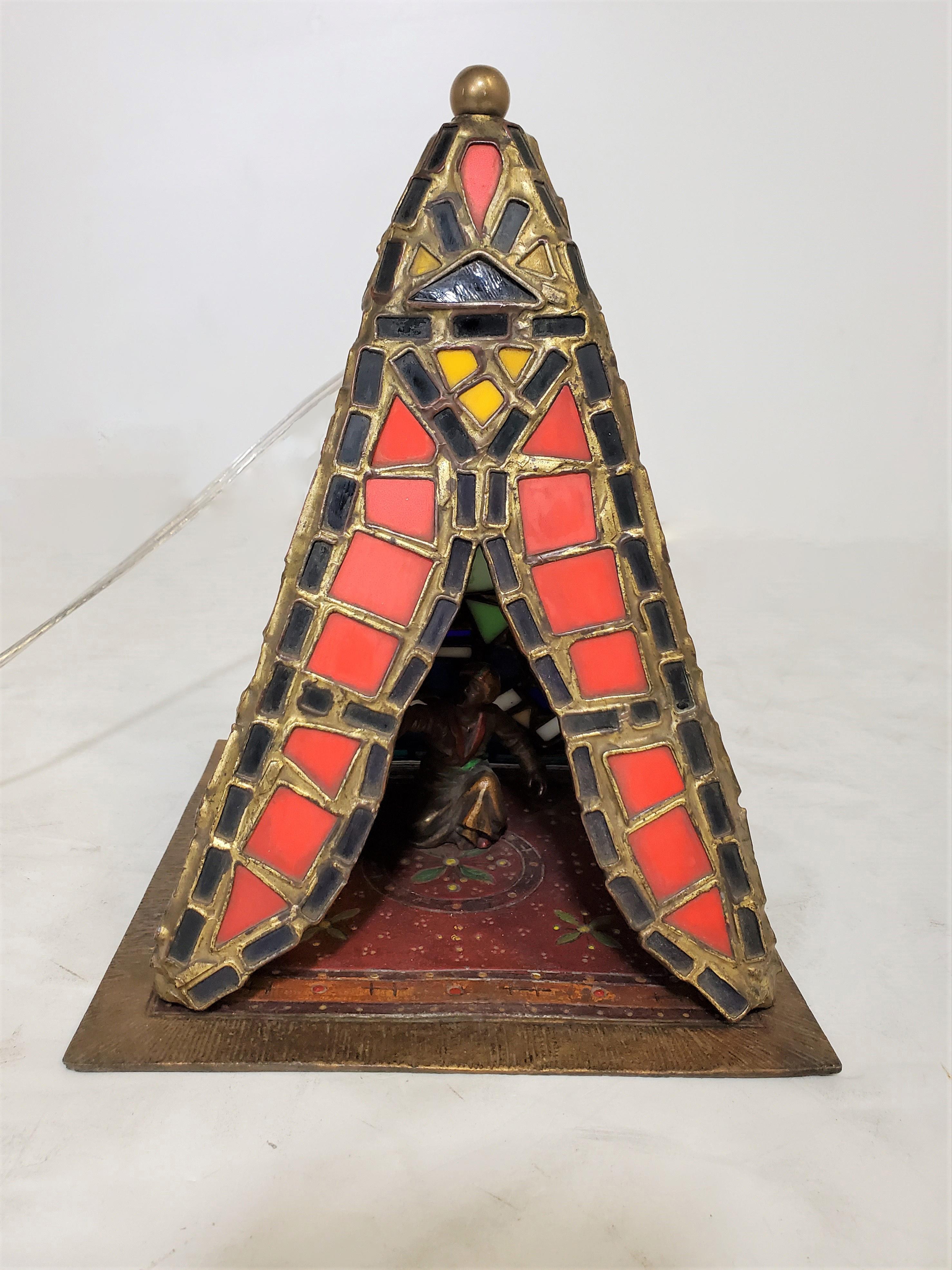 Orientalist Austrian Cold Painted and Stained Glass Tent /Table Lamp For Sale 4