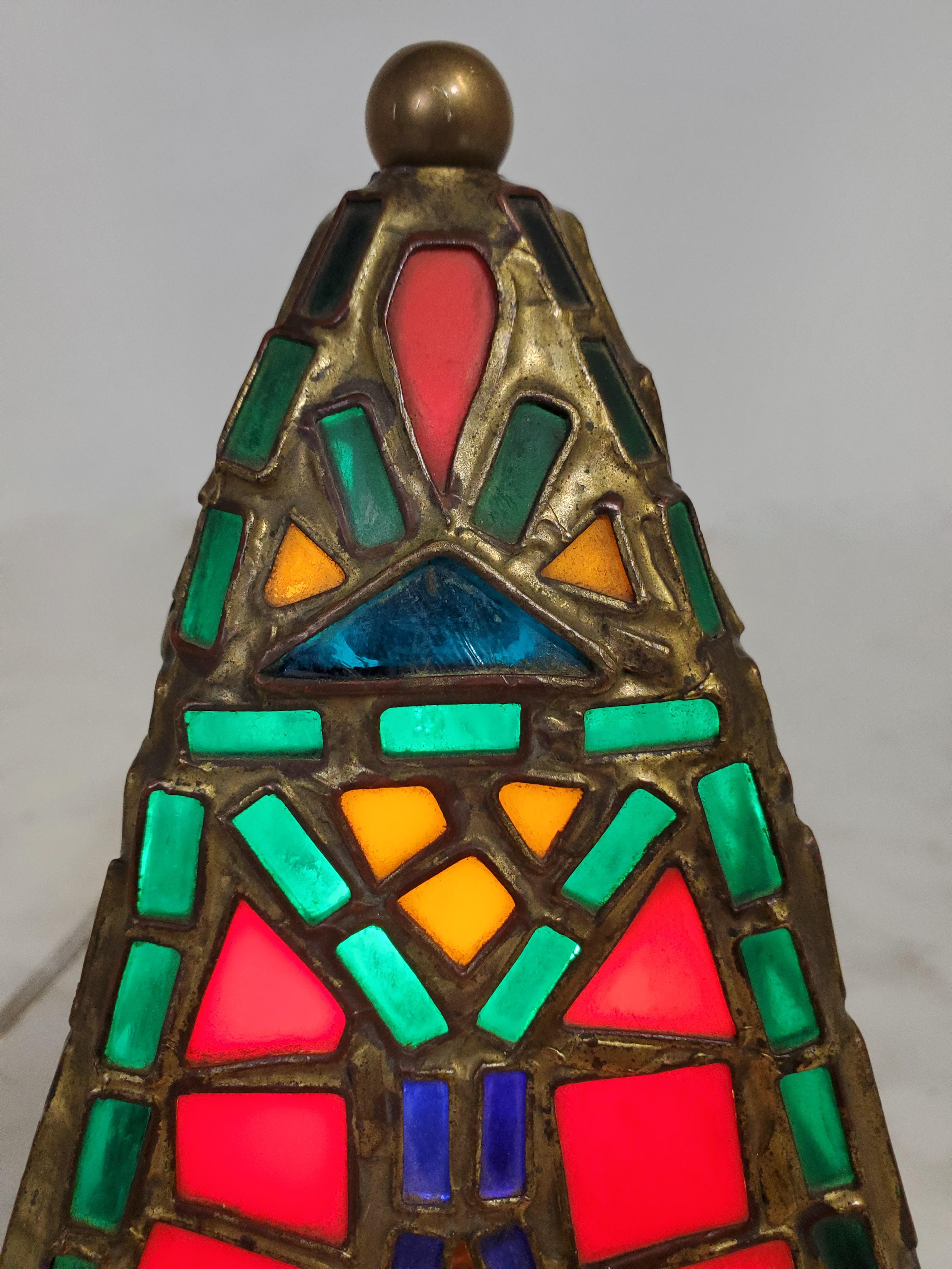 Orientalist Austrian Cold Painted and Stained Glass Tent /Table Lamp For Sale 1