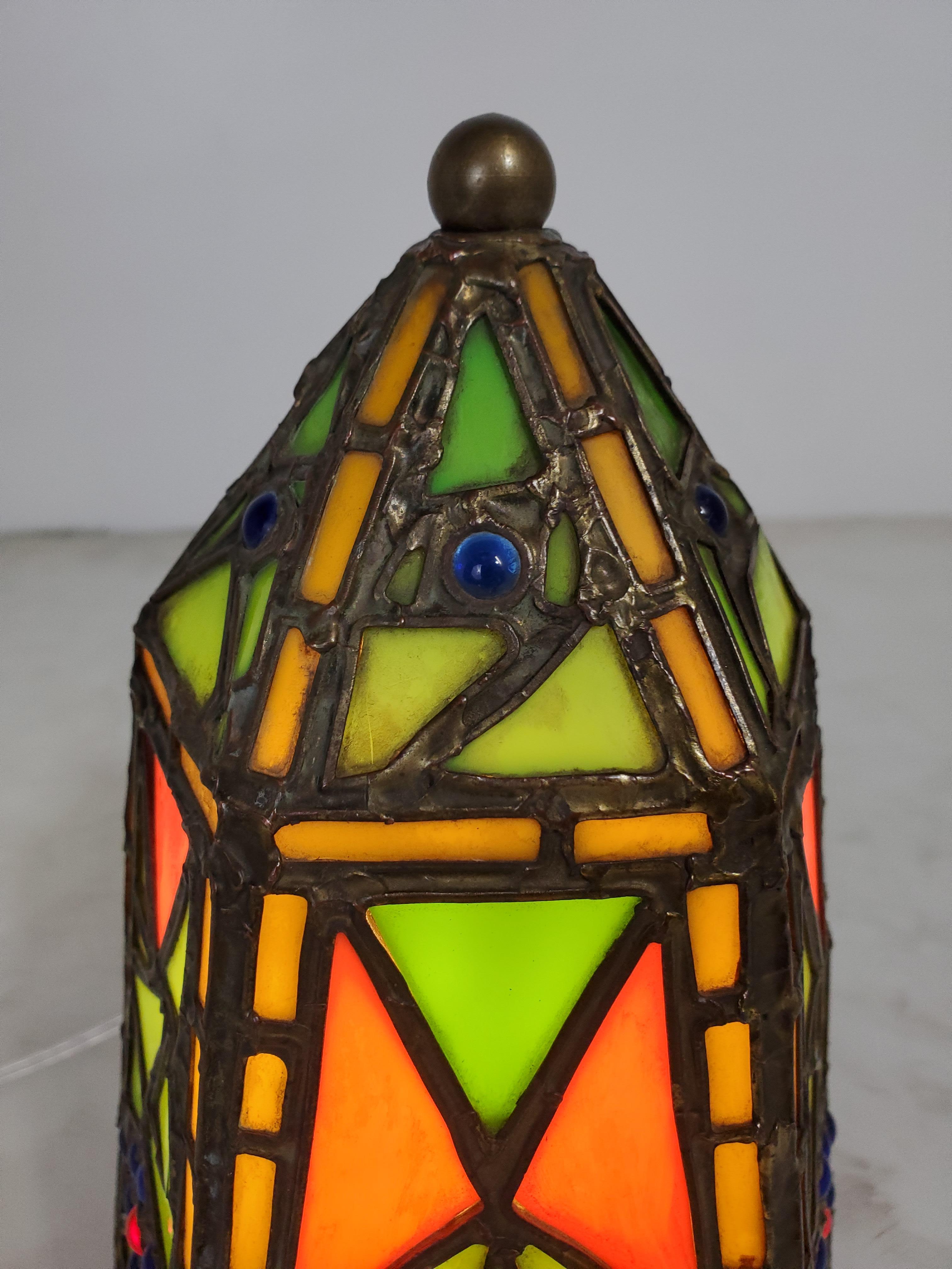 Orientalist Austrian Cold Painted and Stained Glass Tented Table Lamp For Sale 8