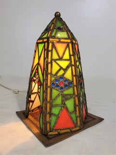 Orientalist Austrian Cold Painted and Stained Glass Tented Table Lamp