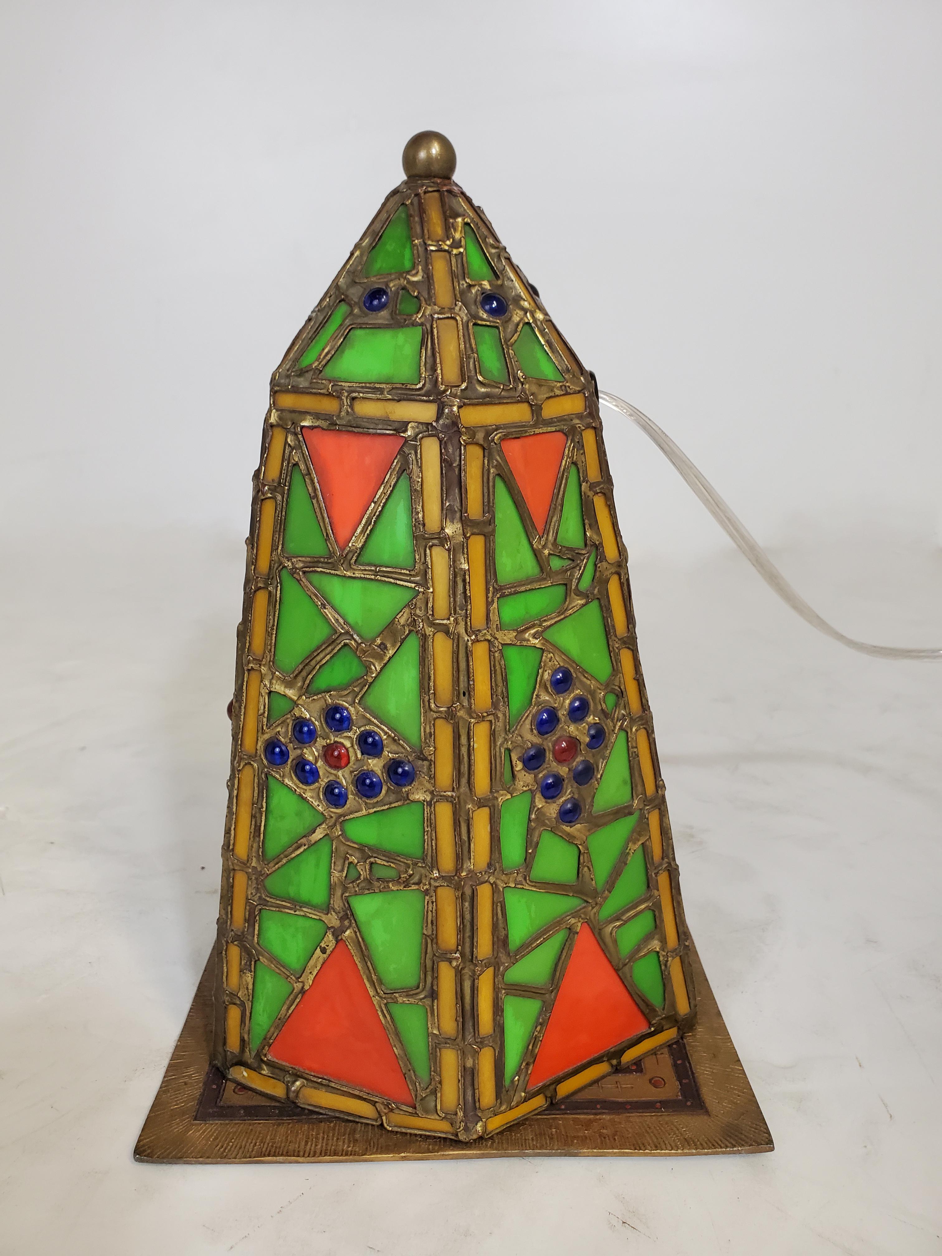 Orientalist Austrian Cold Painted and Stained Glass Tented Table Lamp For Sale 15