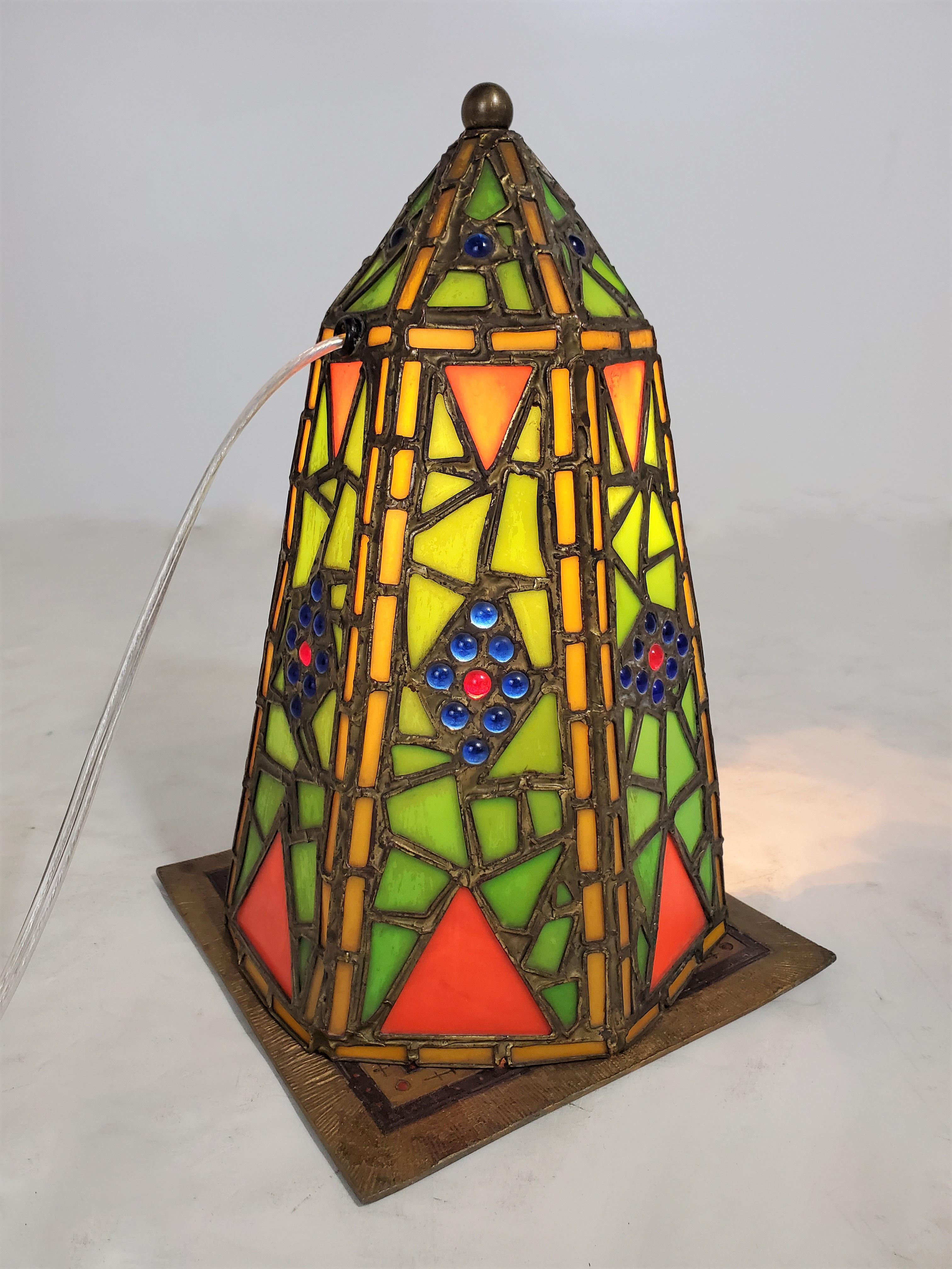 Orientalist Austrian Cold Painted and Stained Glass Tented Table Lamp For Sale 1