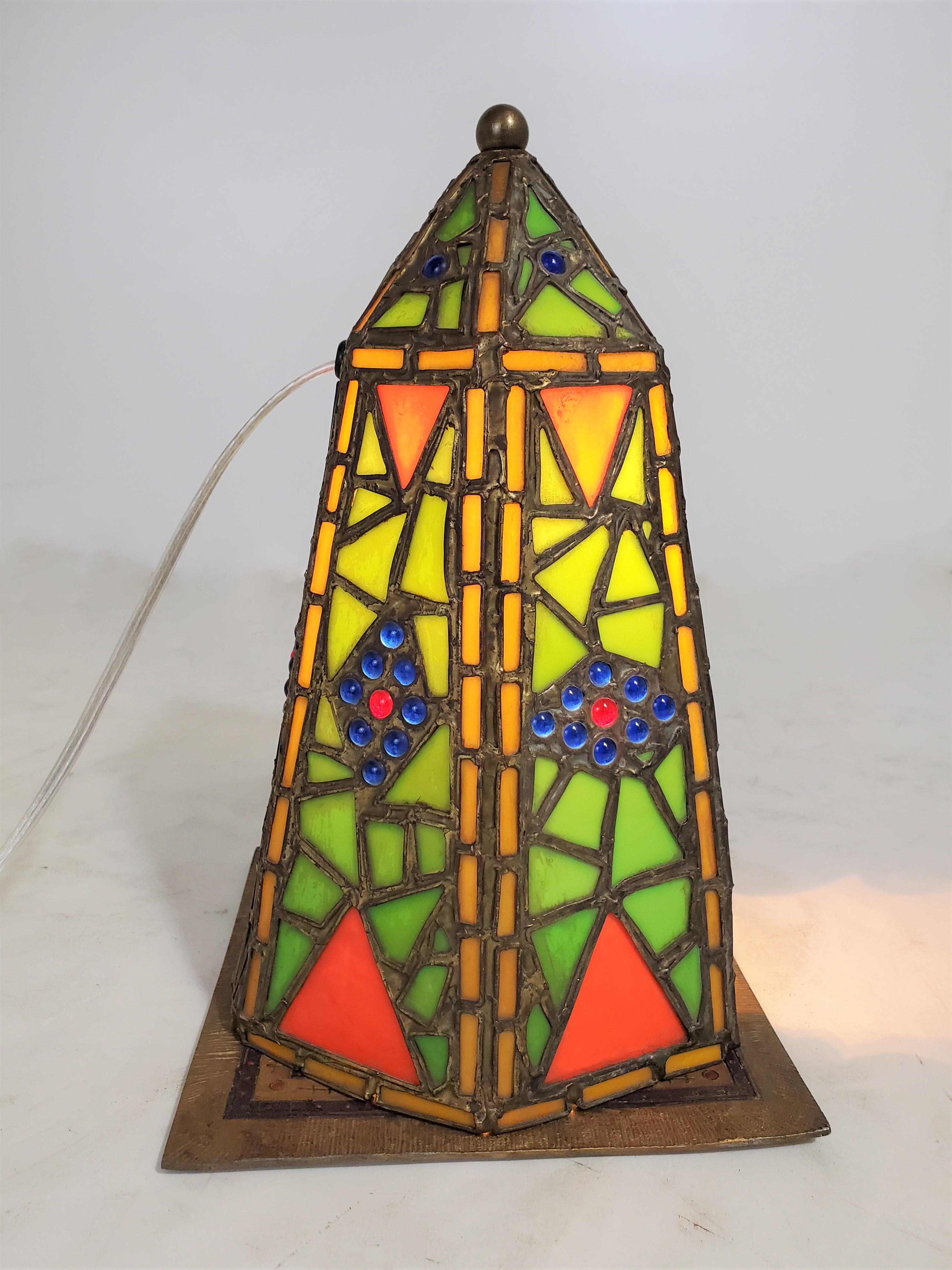 Orientalist Austrian Cold Painted and Stained Glass Tented Table Lamp For Sale 2