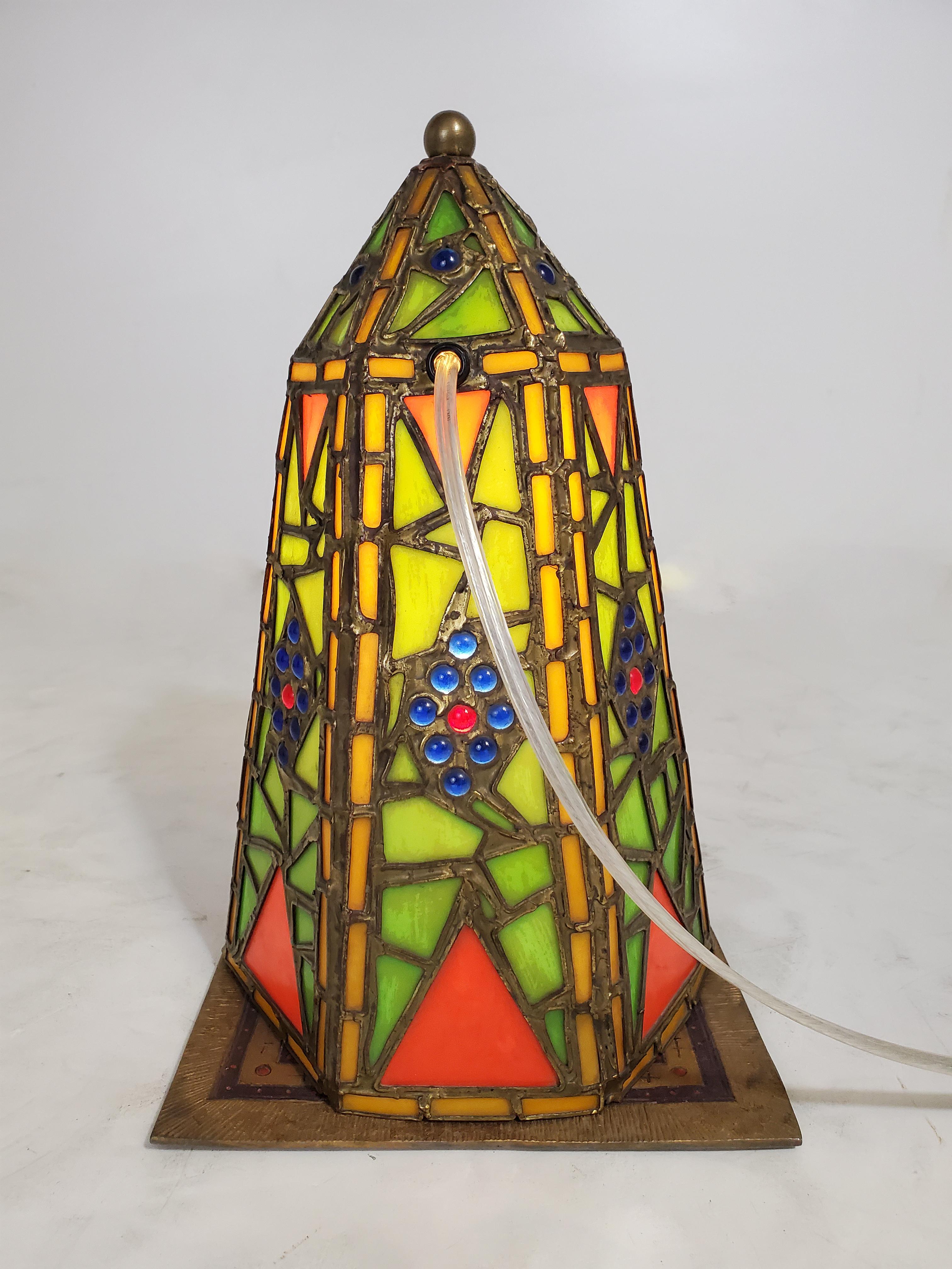 Orientalist Austrian Cold Painted and Stained Glass Tented Table Lamp For Sale 3
