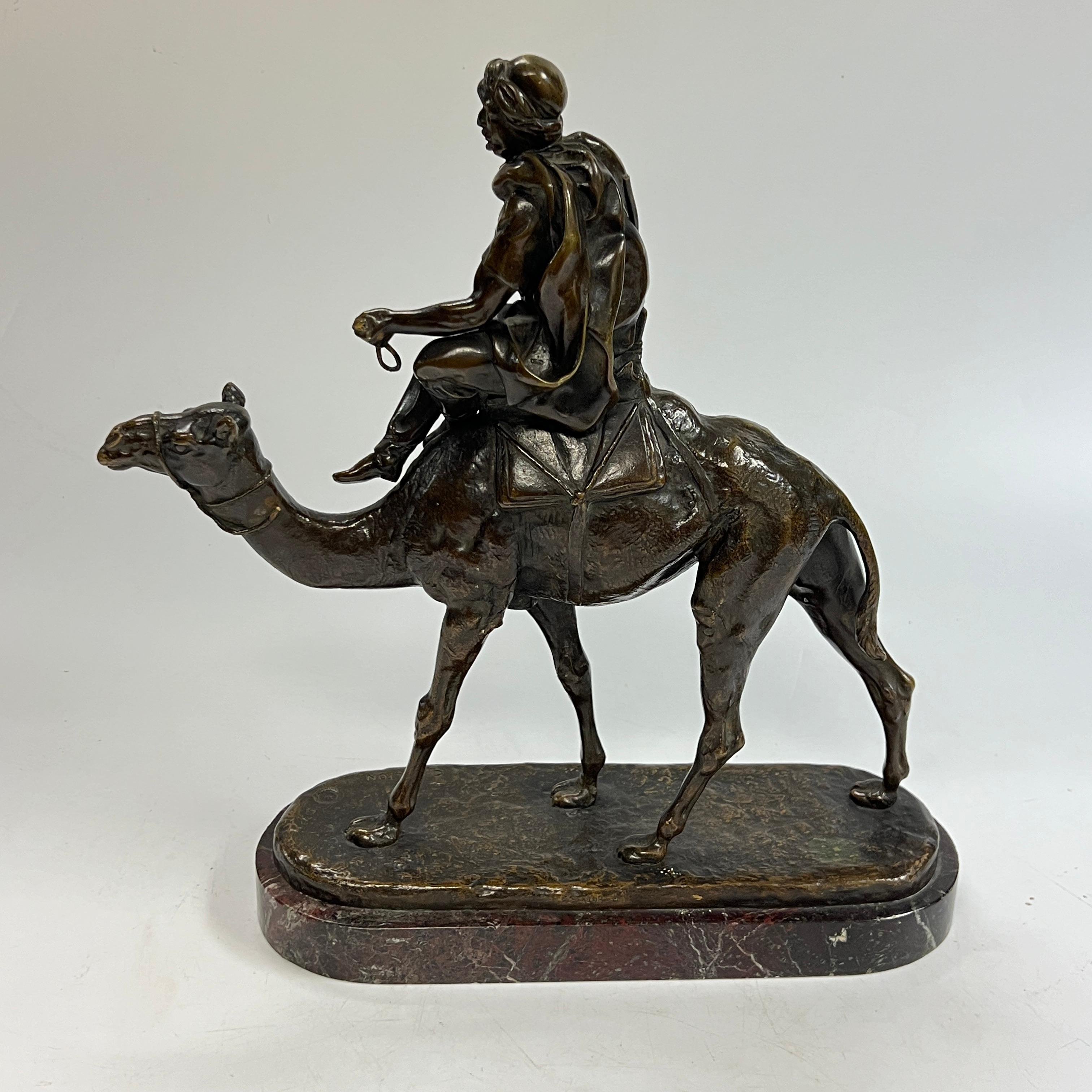 Orientalist Bronze and Marble Sculpture of Bedouin on Camel After Charles Valton In Good Condition In New York, NY