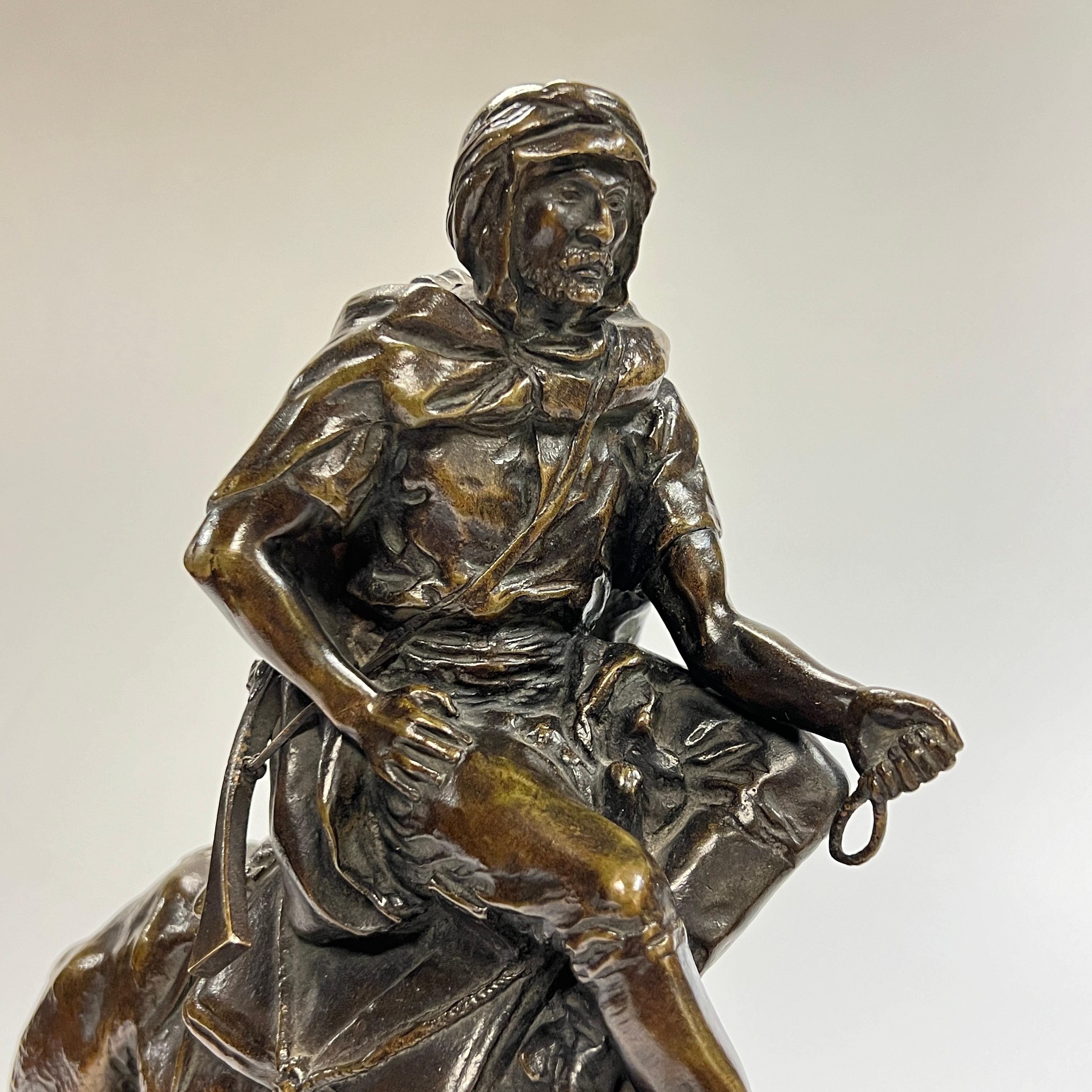 Orientalist Bronze and Marble Sculpture of Bedouin on Camel After Charles Valton 3