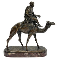 Orientalist Bronze and Marble Sculpture of Bedouin on Camel After Charles Valton