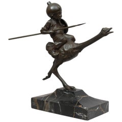 Orientalist Bronze Group, Young Child Riding an Ostrich