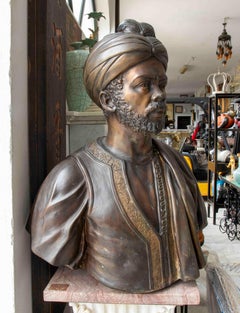 Orientalist Bust of a Man with a Turban in Patinated Bronze