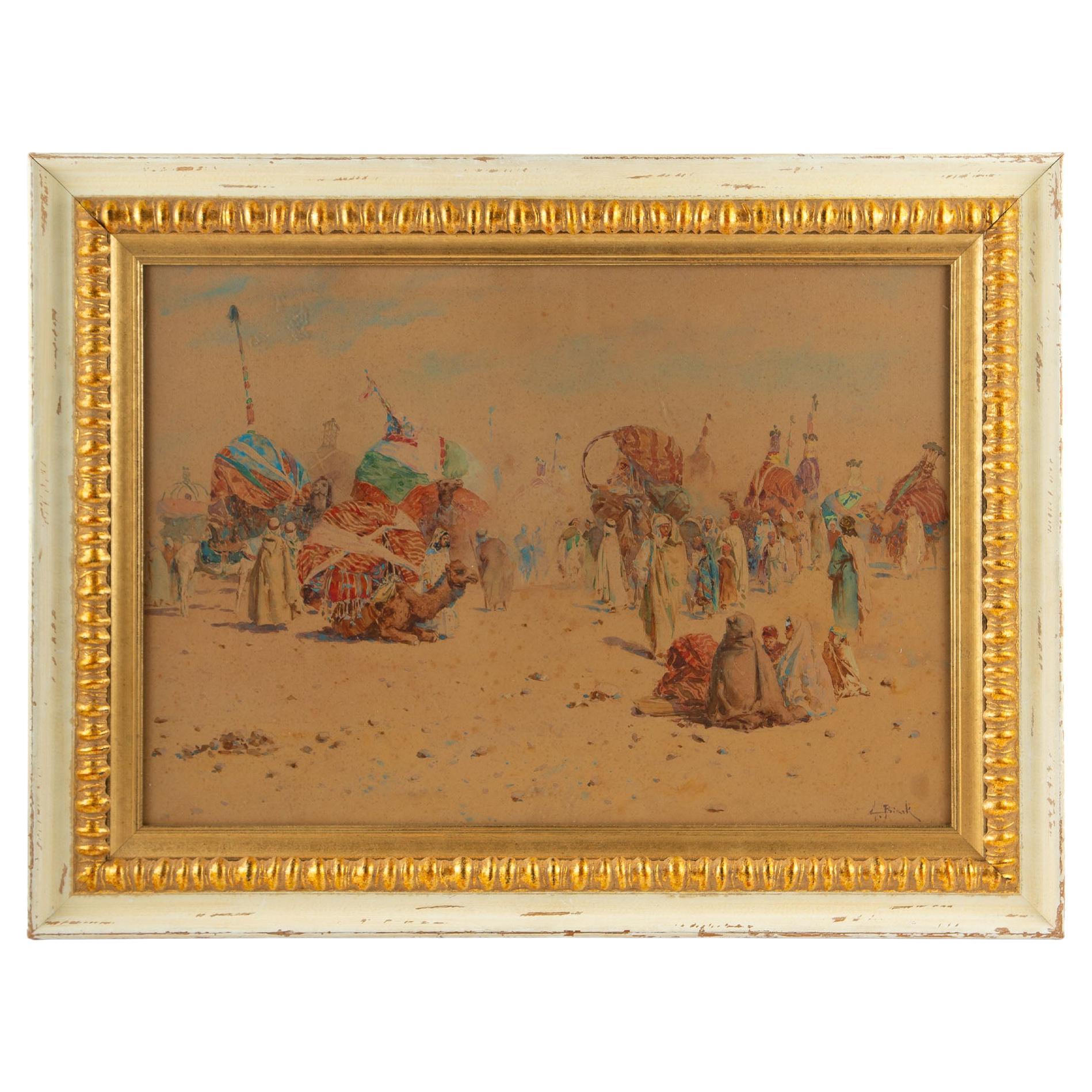 Orientalist Caravan Scene by Alphonse Birk For Sale