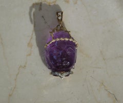 Orientalist Carved Amethyst Head Amulet Pendant