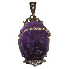 Retro Orientalist Carved Amethyst Head Amulet Pendant