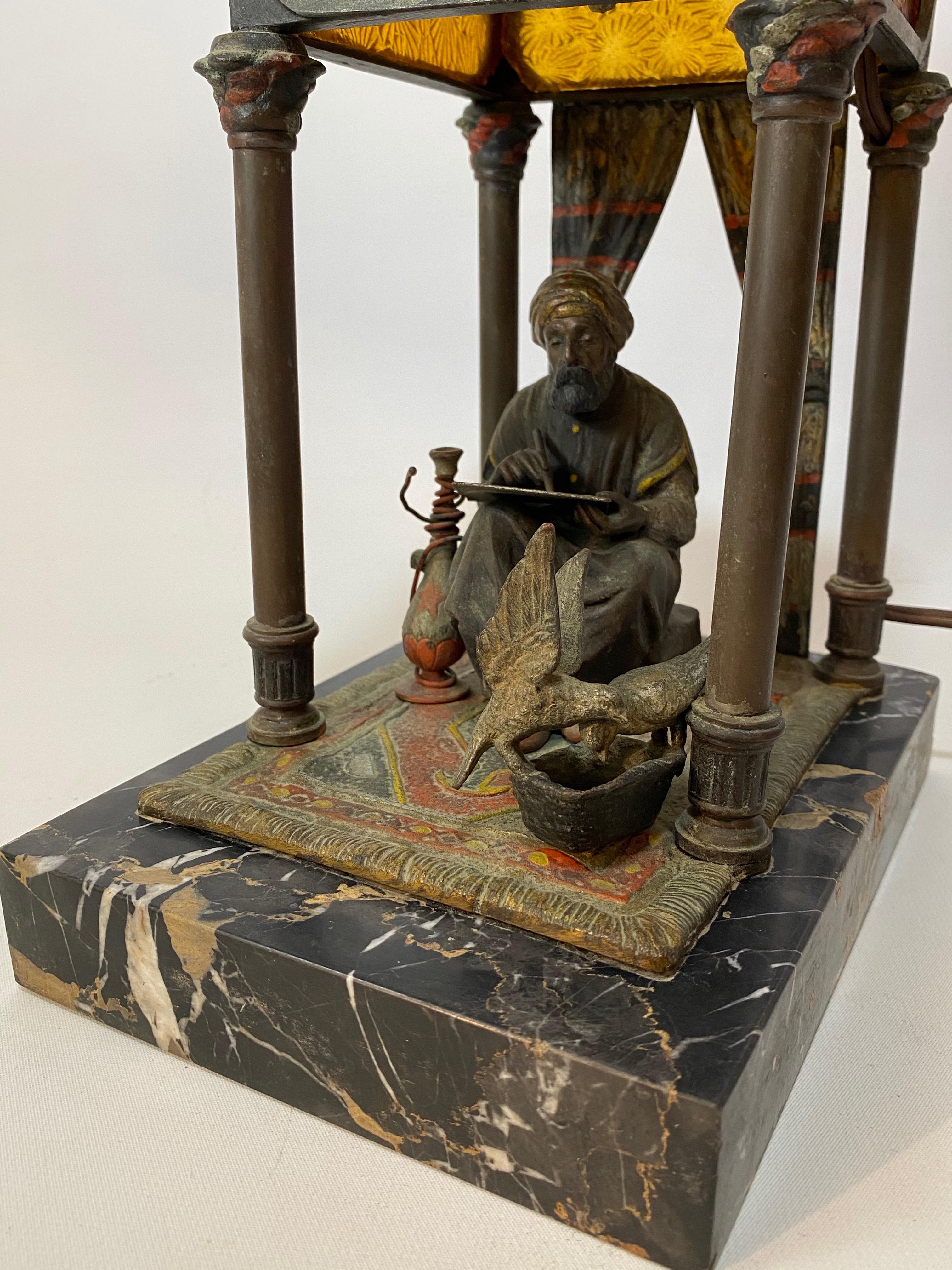 Orientalist Cold Painted Austrian Bronze Lamp Manner of Franz Bergman For Sale 7