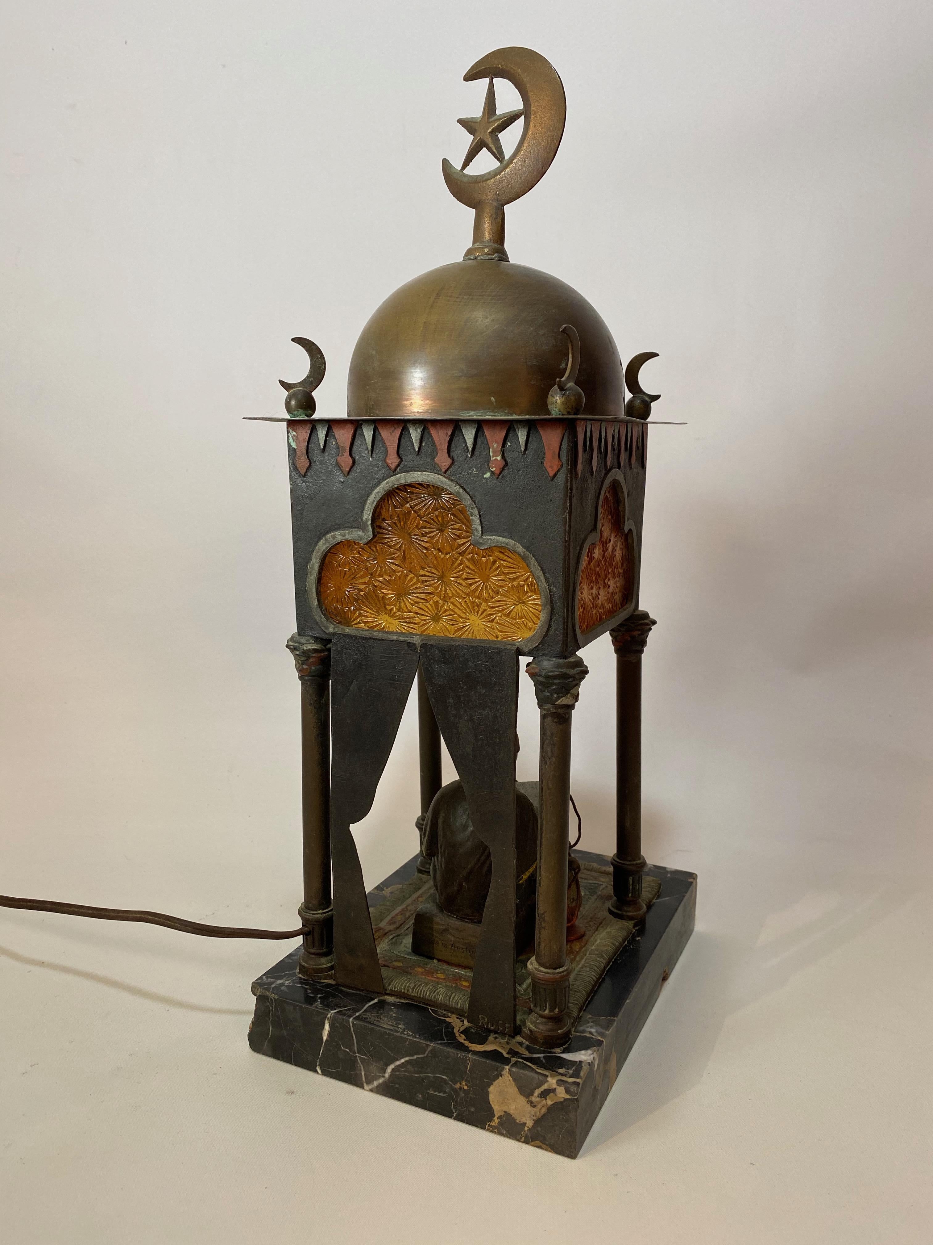 Victorian Orientalist Cold Painted Austrian Bronze Lamp Manner of Franz Bergman For Sale