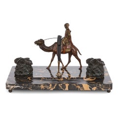 Orientalist Cold-Painted Bronze and Marble Inkstand