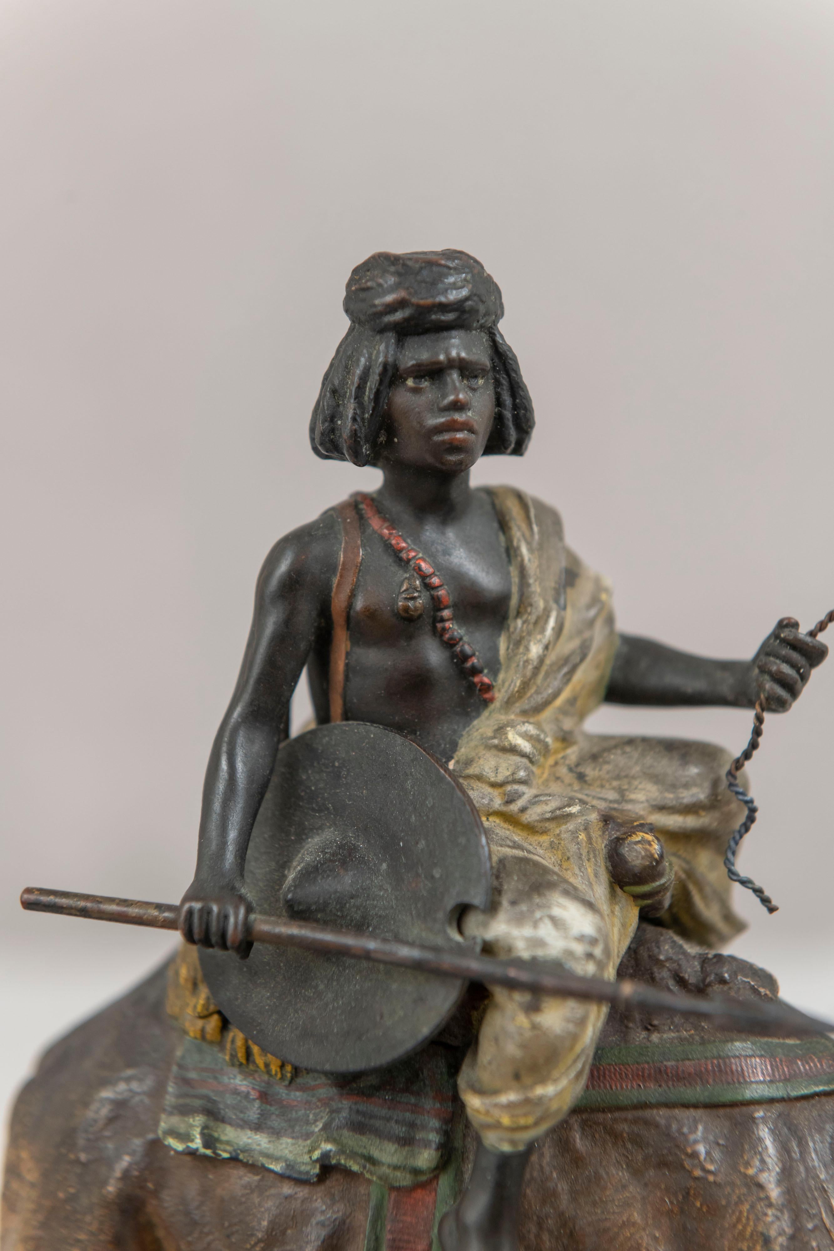 Orientalist Cold Painted Vienna Bronze Boy on Camel by Franz Bergmann, ca. 1900 For Sale 2