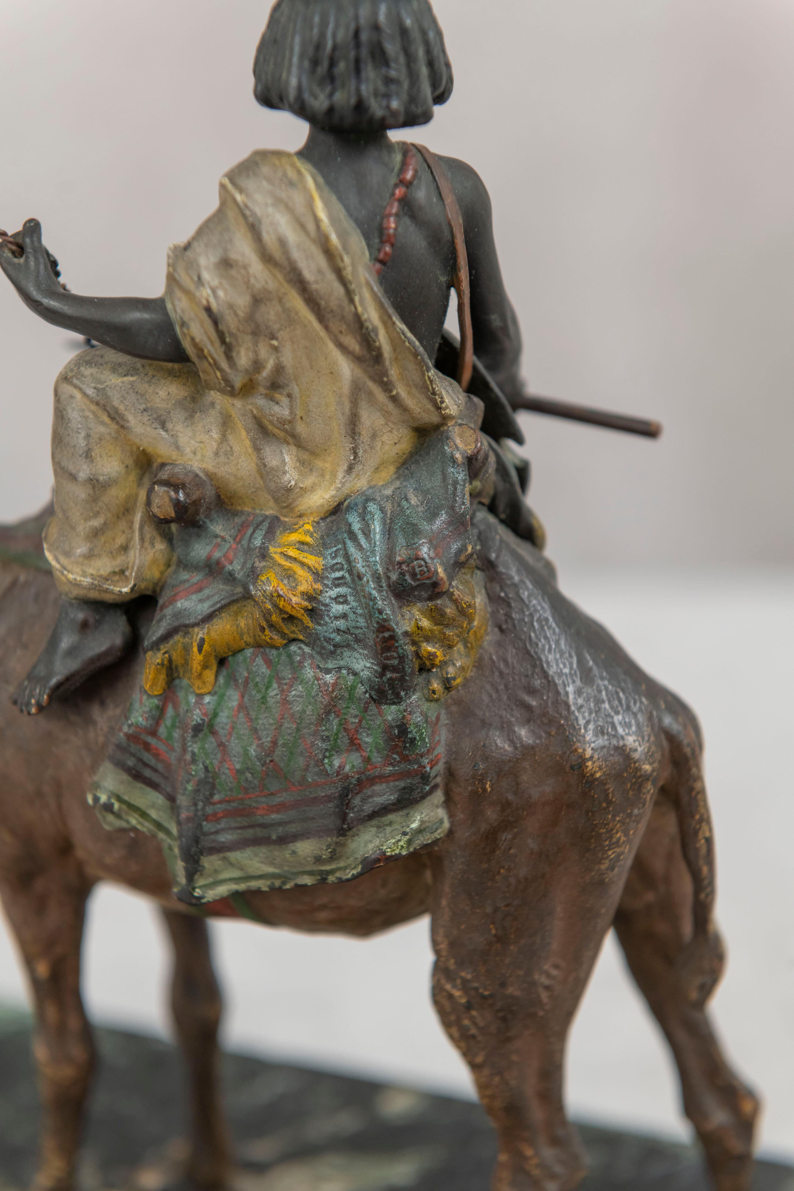 Orientalist Cold Painted Vienna Bronze Boy on Camel by Franz Bergmann, ca. 1900 For Sale 3