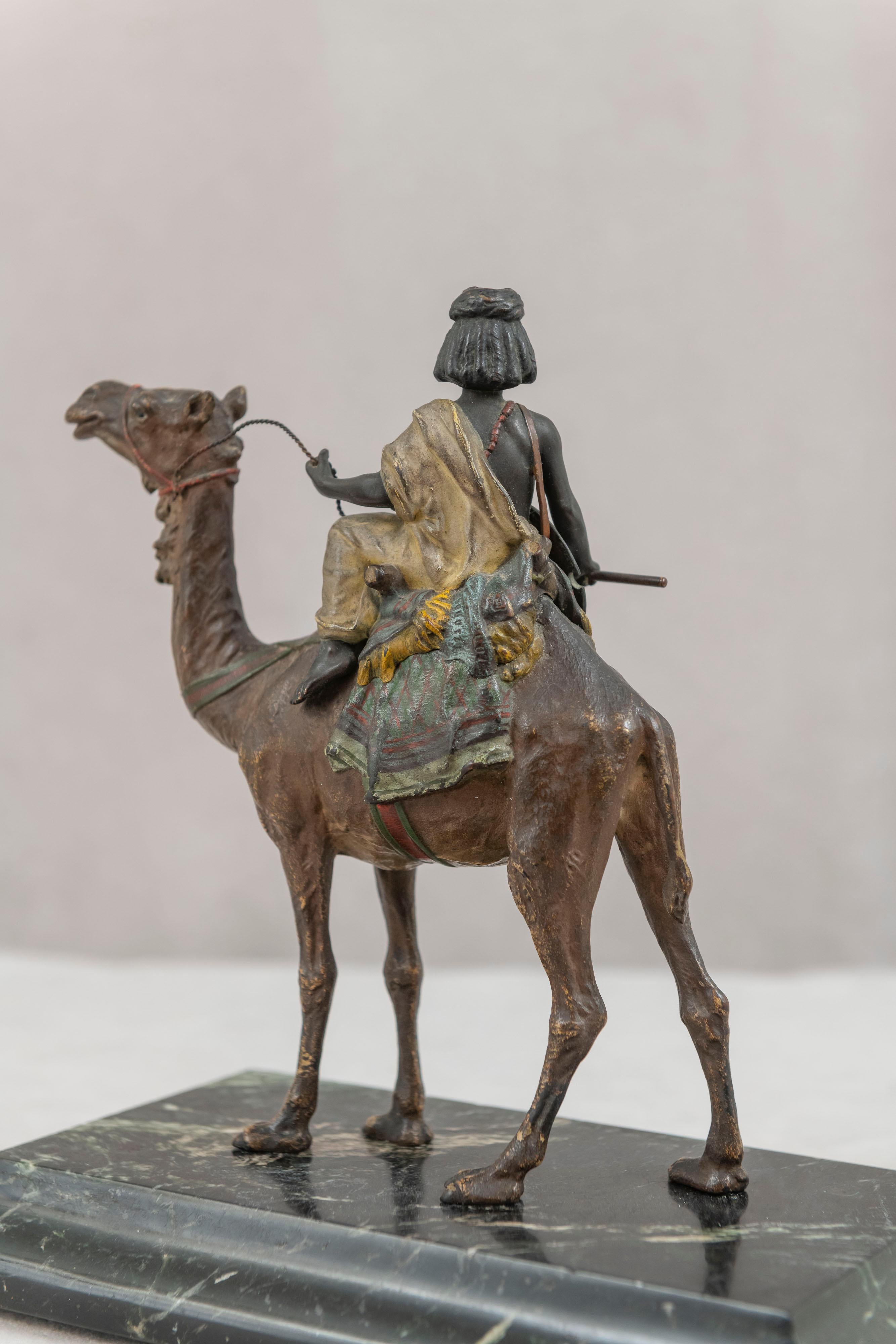 Moorish Orientalist Cold Painted Vienna Bronze Boy on Camel by Franz Bergmann, ca. 1900 For Sale