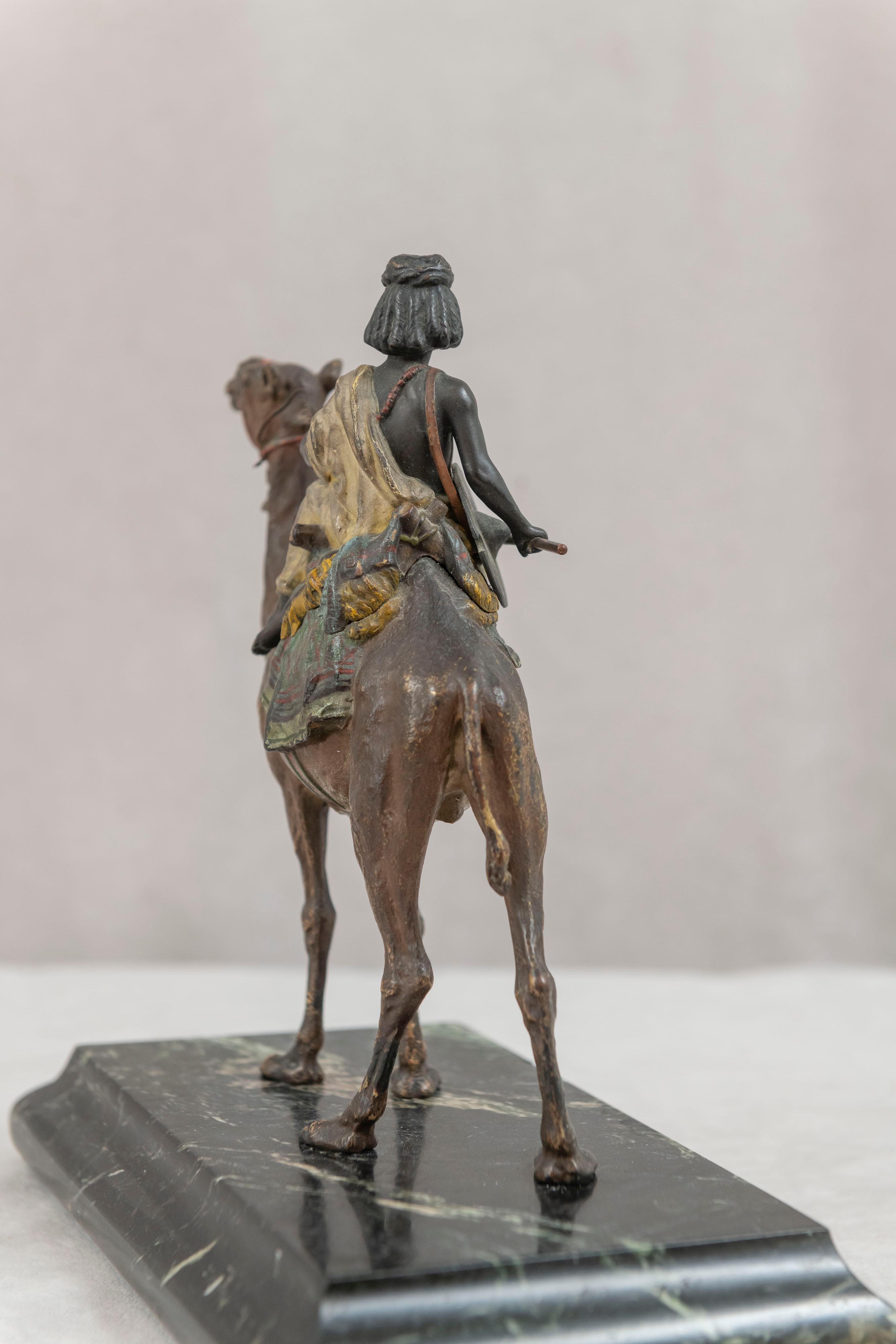 20th Century Orientalist Cold Painted Vienna Bronze Boy on Camel by Franz Bergmann, ca. 1900 For Sale