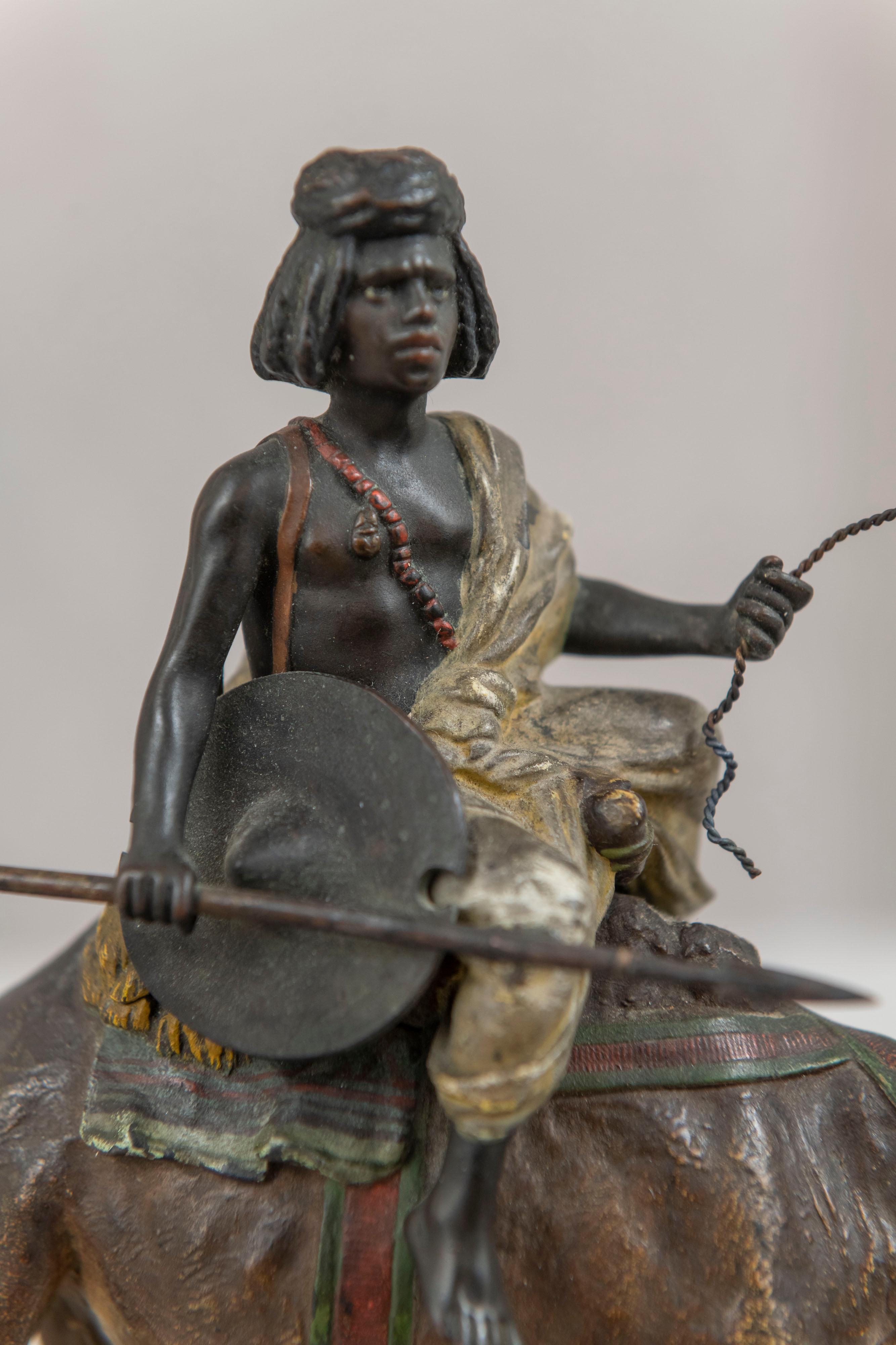 Orientalist Cold Painted Vienna Bronze Boy on Camel by Franz Bergmann, ca. 1900 For Sale 1