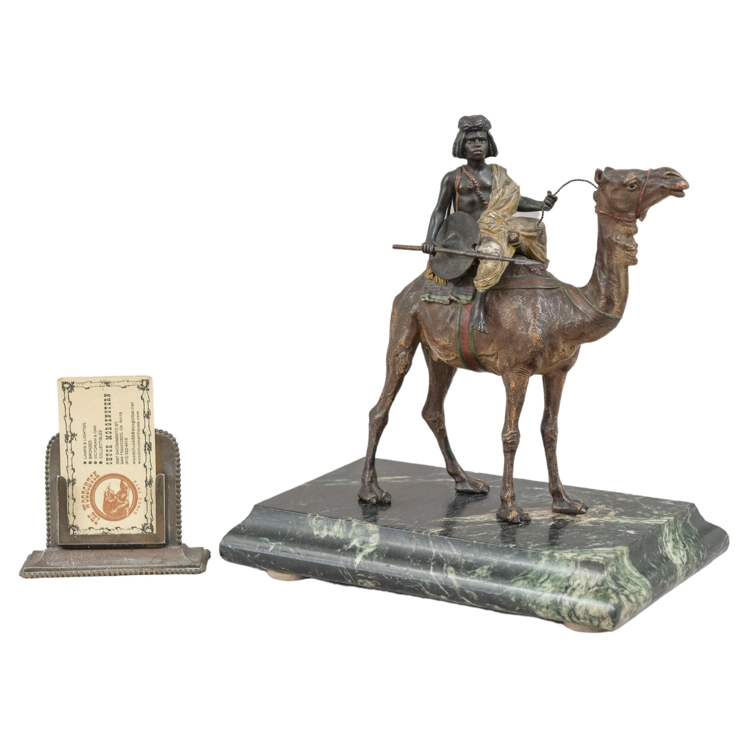 Orientalist Cold Painted Vienna Bronze Boy on Camel by Franz Bergmann, ca. 1900