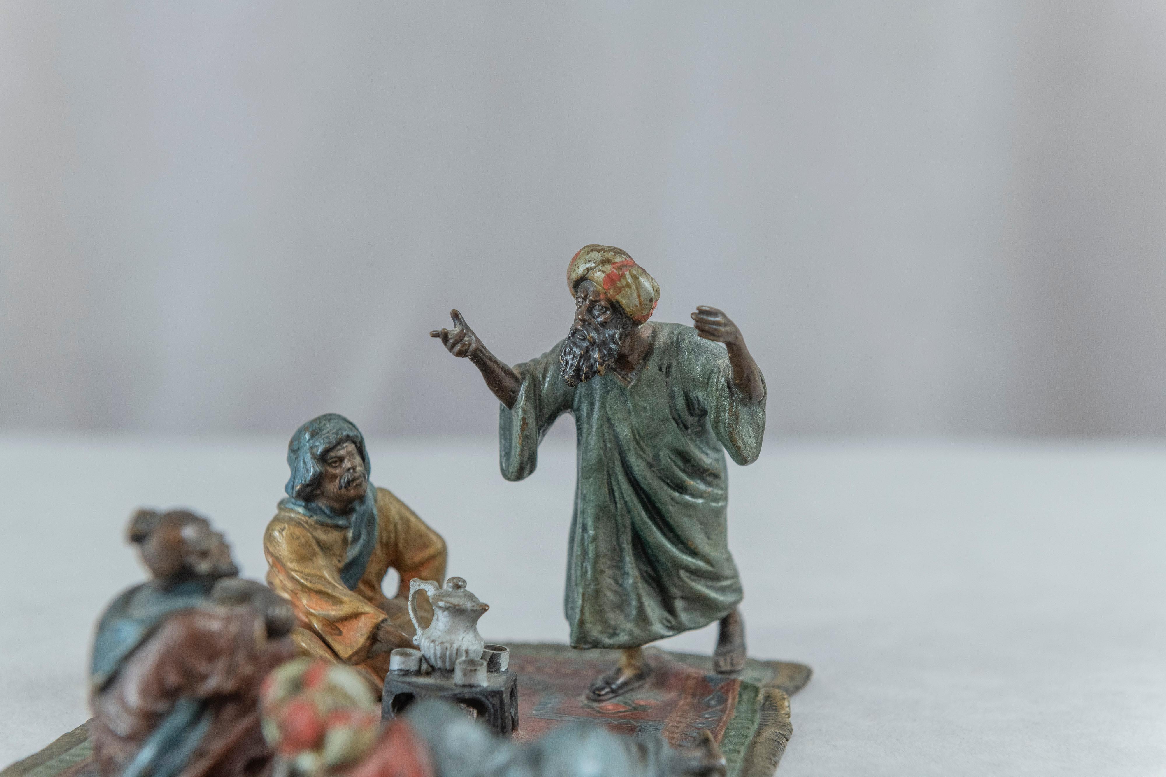 Orientalist Cold Painted Vienna Bronze Group, 4 Figures on Carpet, ca. 1900 For Sale 2