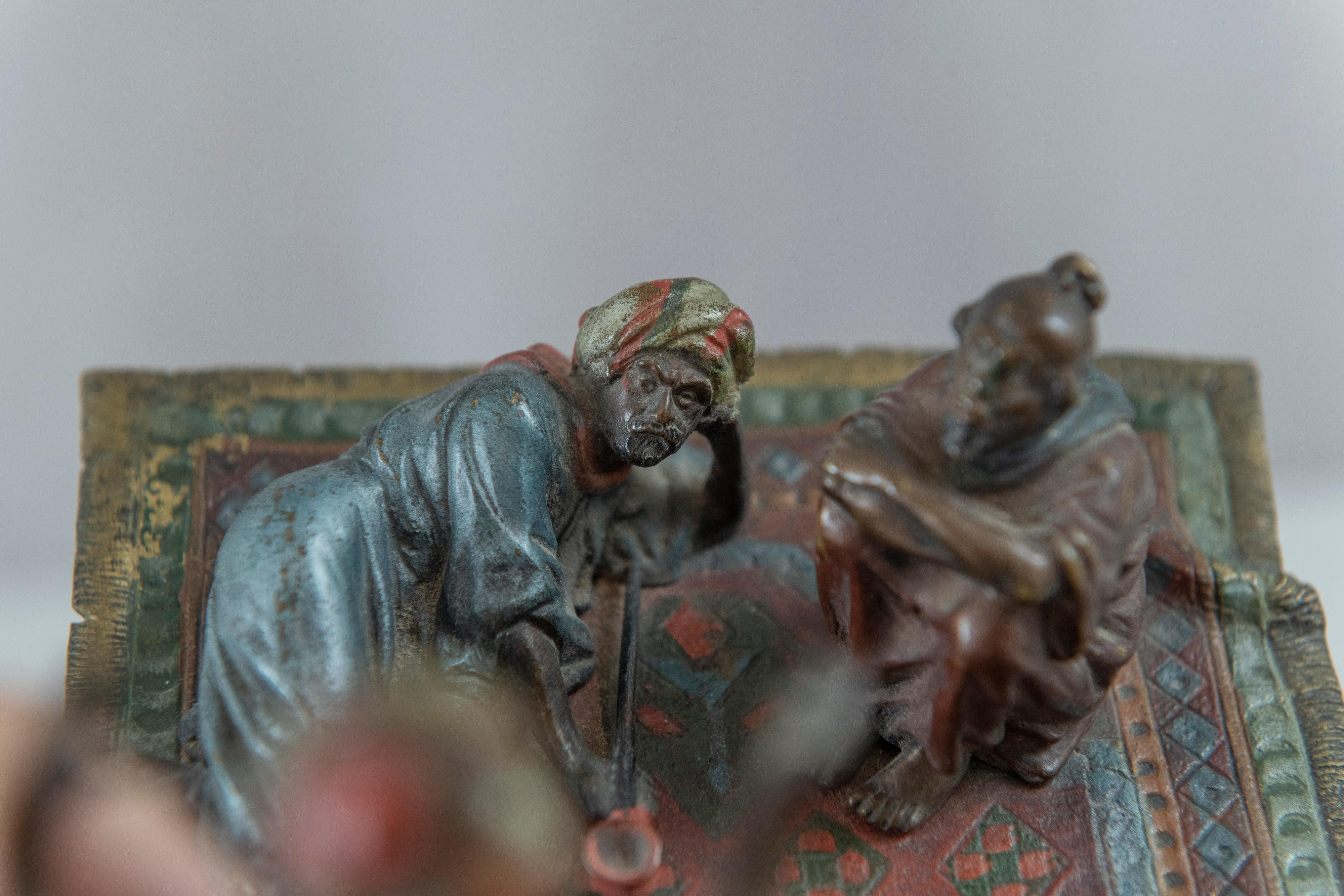 Cast Orientalist Cold Painted Vienna Bronze Group, 4 Figures on Carpet, ca. 1900 For Sale