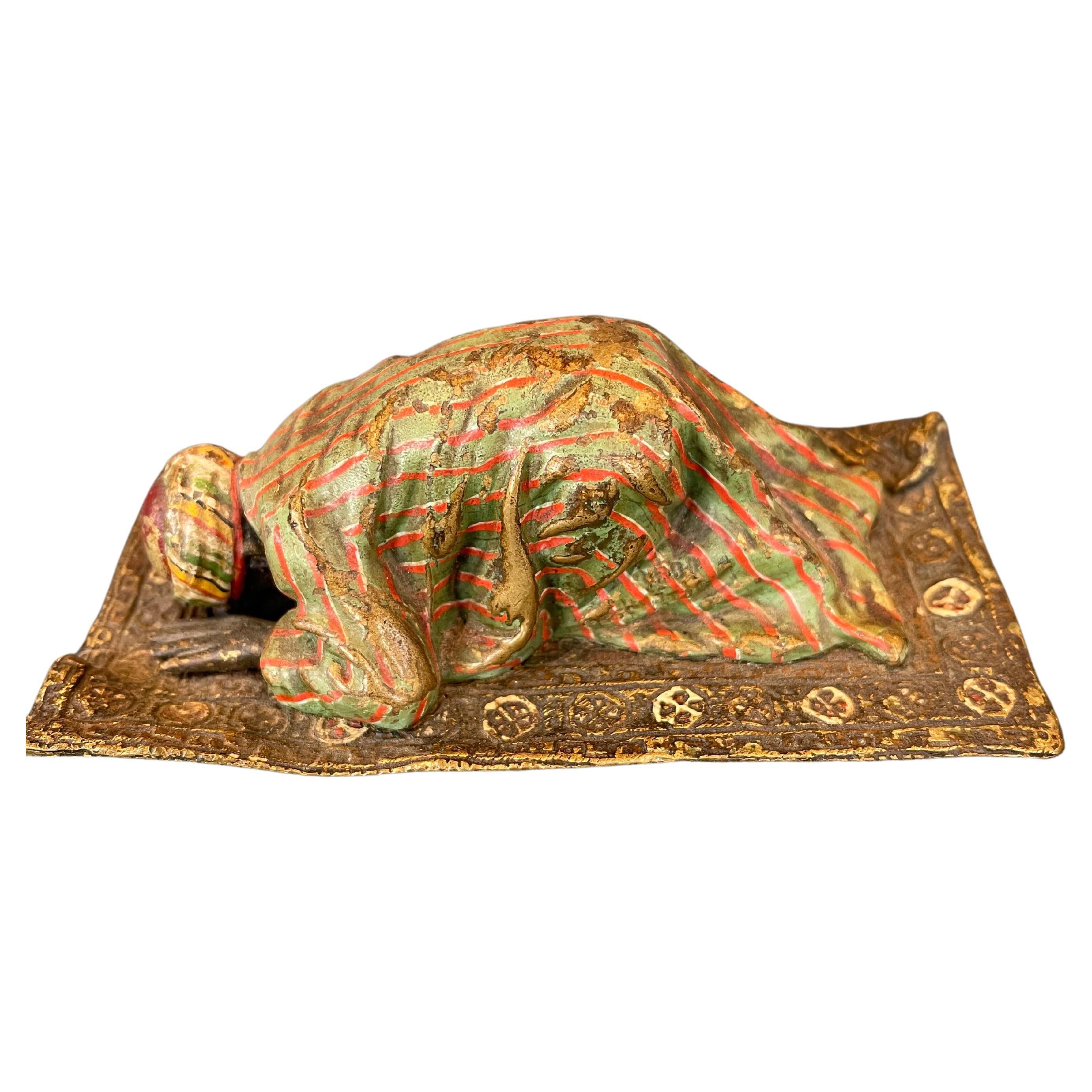 Orientalist Cold Painted Vienna Bronze, Man in Prayer on Rug, Bergmann Signature