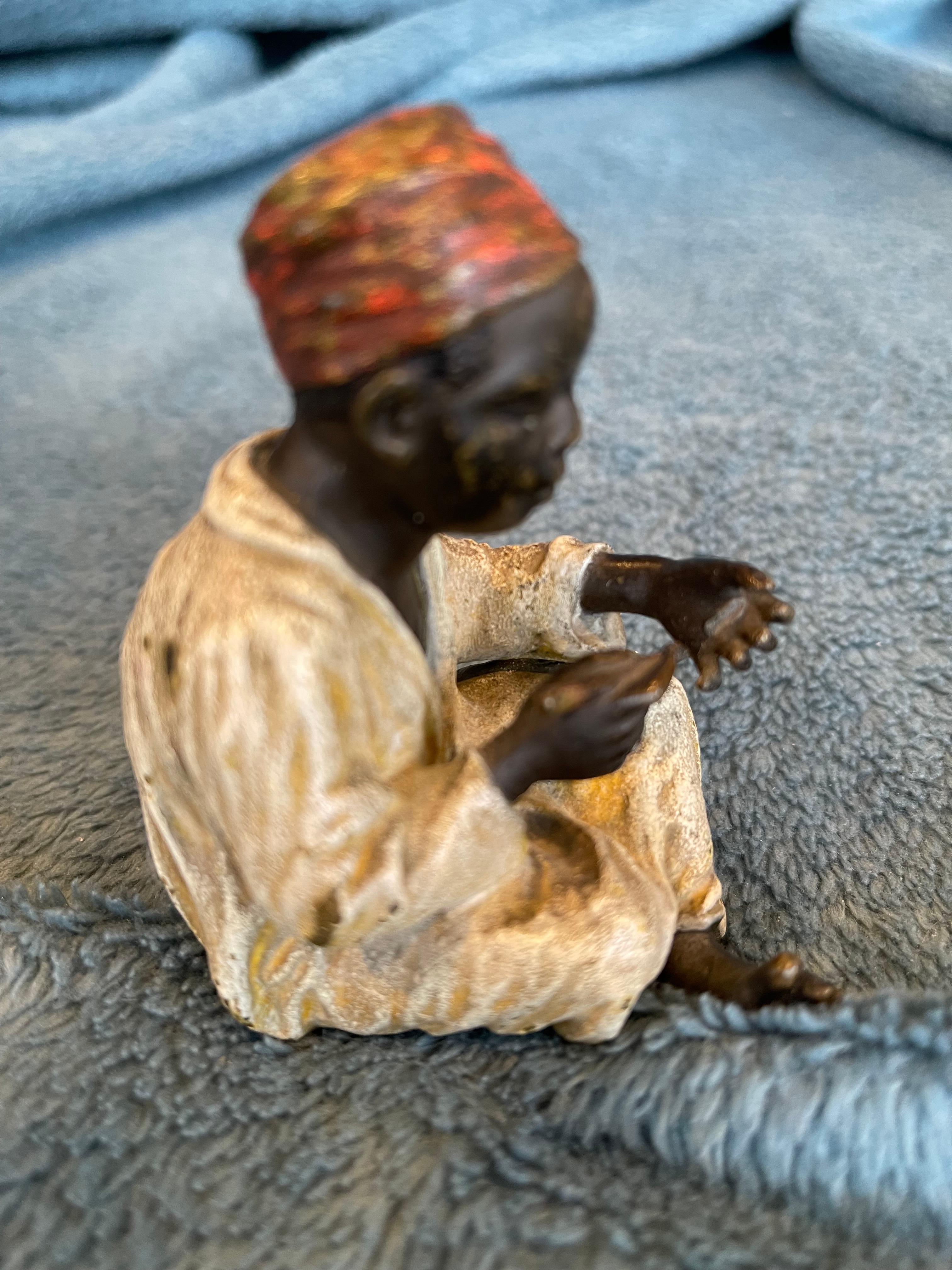 Other Orientalist  Cold Painted Vienna Bronze Young Boy, Bergmann Foundry, ca. 1900 For Sale