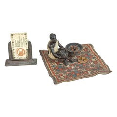 Orientalist Cold Painted Vienna Bronze, Young Boy on Large Rug, by Bergmann 1900