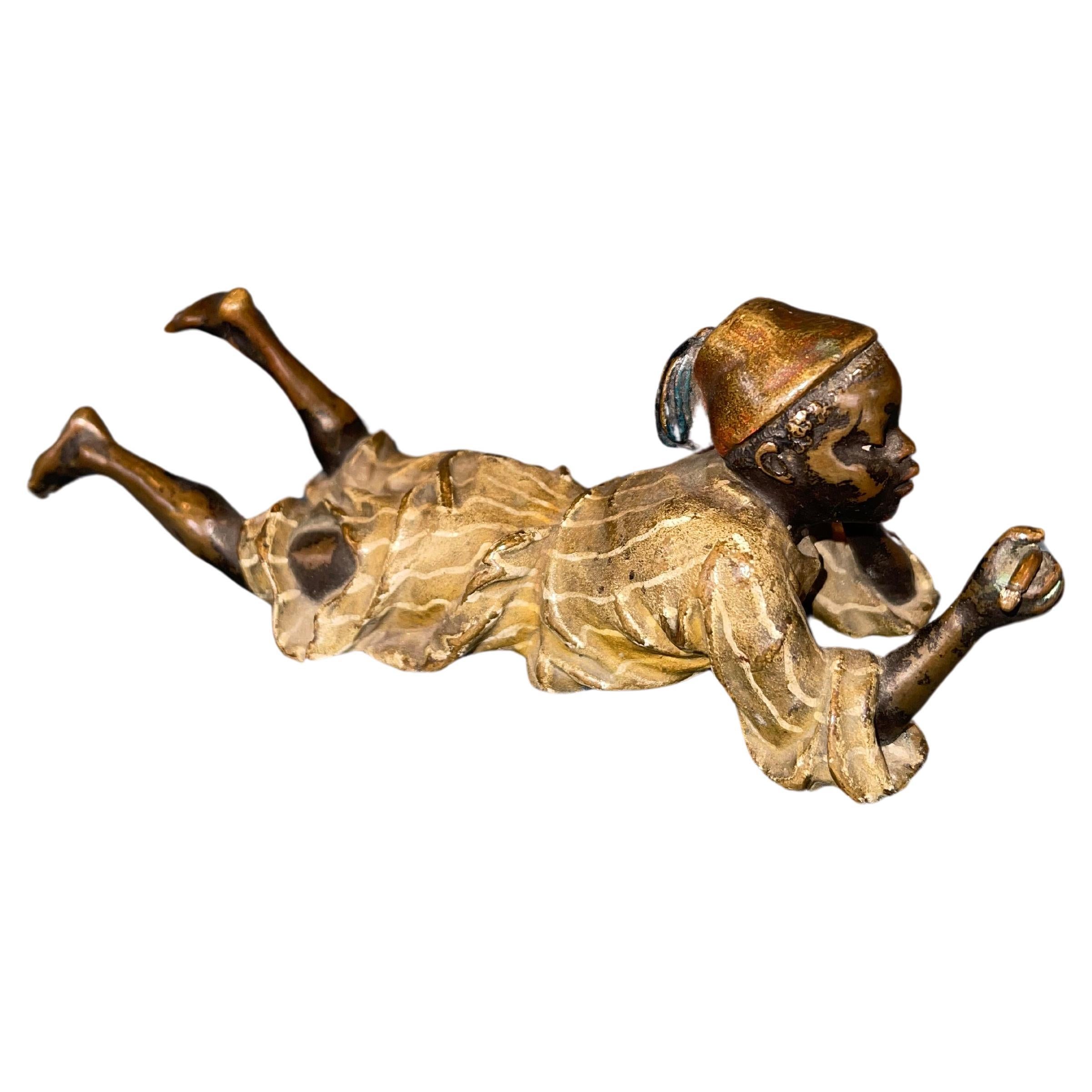 Orientalist  Kalt bemalte Vienna Bronze, Junger Junge, signiert, Bergmann Foundry