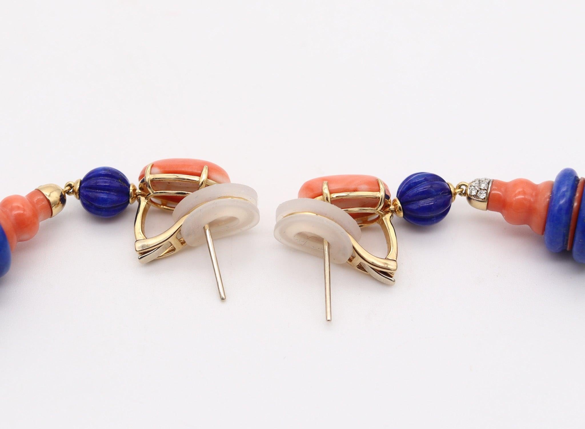 Women's ORIENTALIST Dangle Drop Earrings In 18Kt Gold With Diamonds Jade Lapis & Coral
