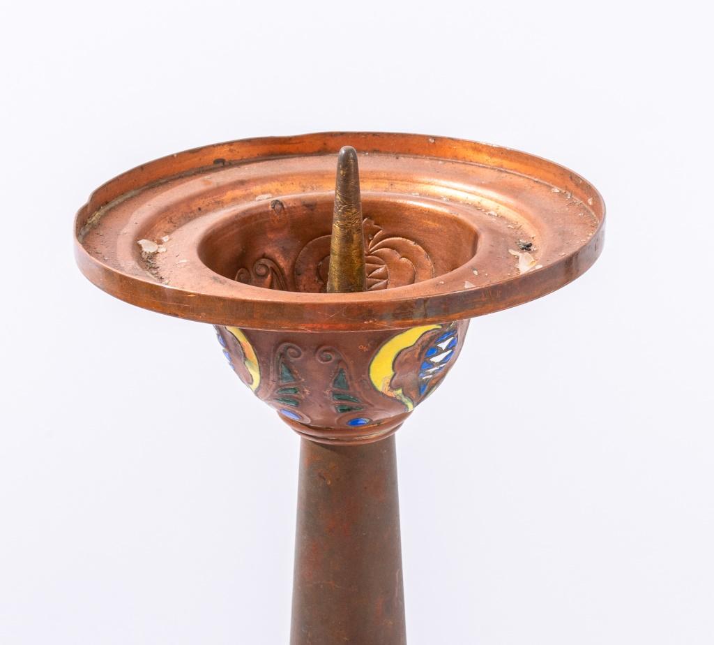 Orientalist Engraved Enamel Cooper Candle Holder 2 In Good Condition In New York, NY