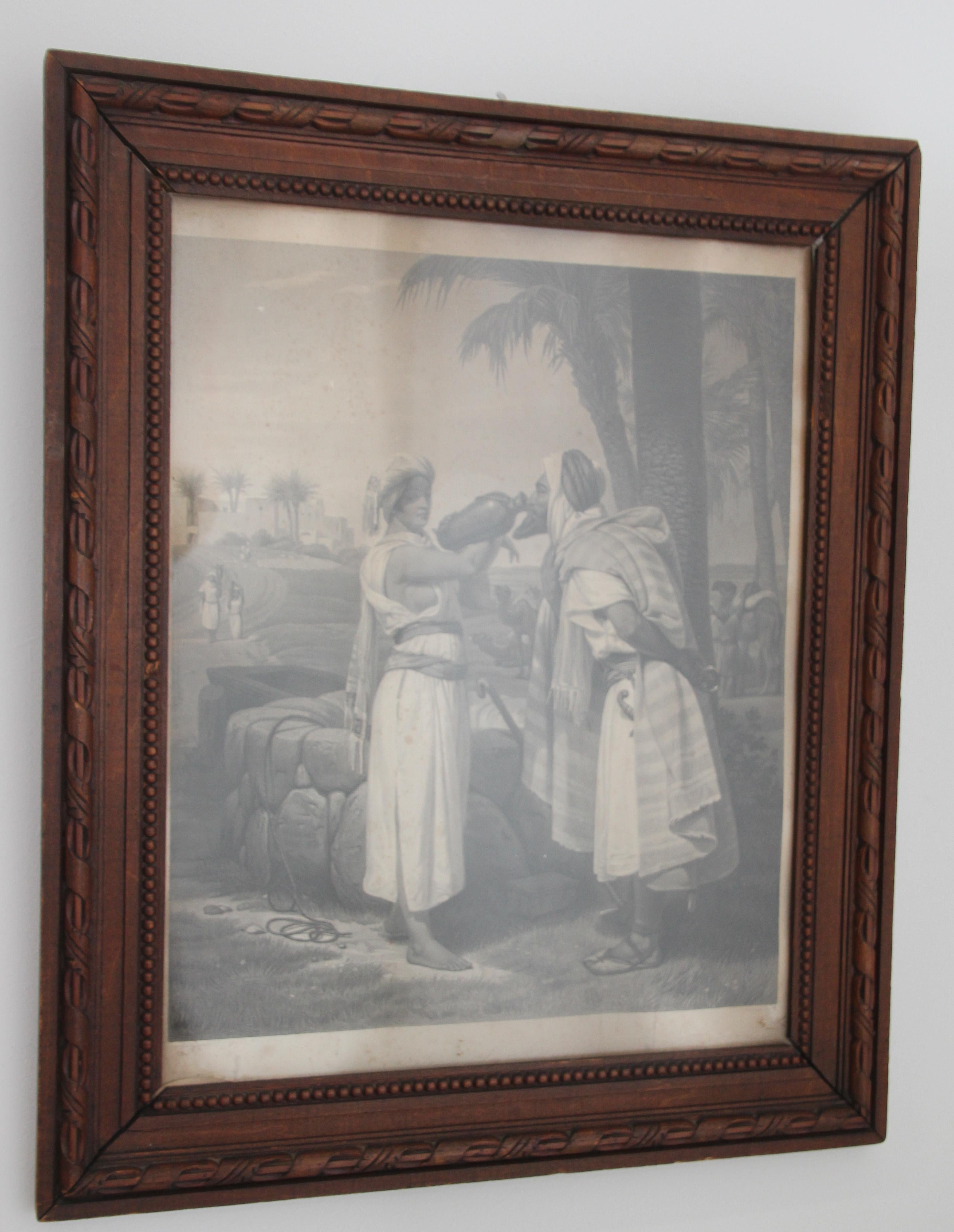 Orientalist engraving after Horace Vernet, wood frame, Empire period
Orientalist engraving depicting Rebecca at the Fountain giving a drink to a bedouin, early 19th century.
After the original painting of Horace Vernet (made in 1835 and now