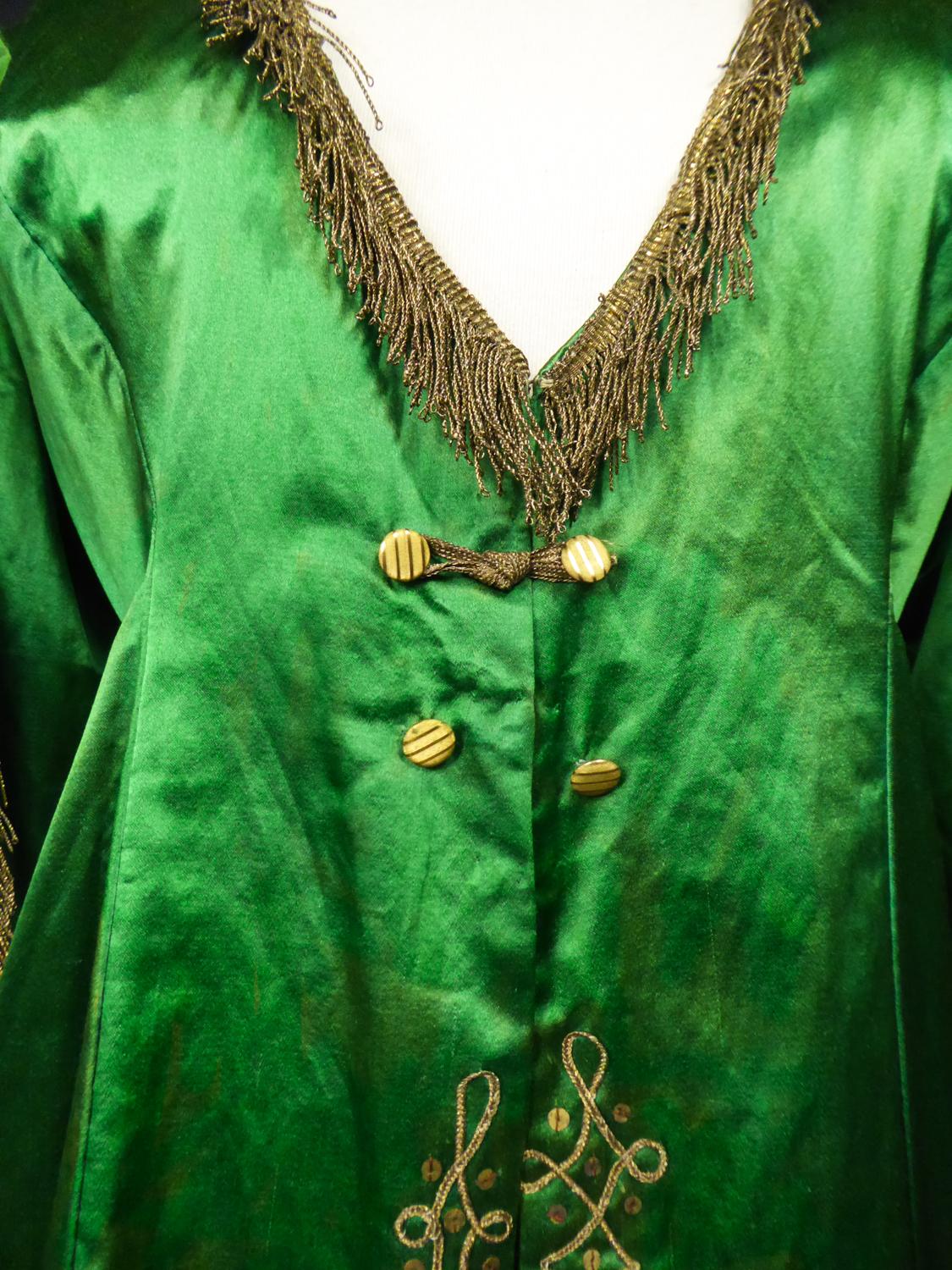 Green Orientalist Evening Fancy Jacket in Embroidered Sequin and Silk Satin Circa 1940 For Sale