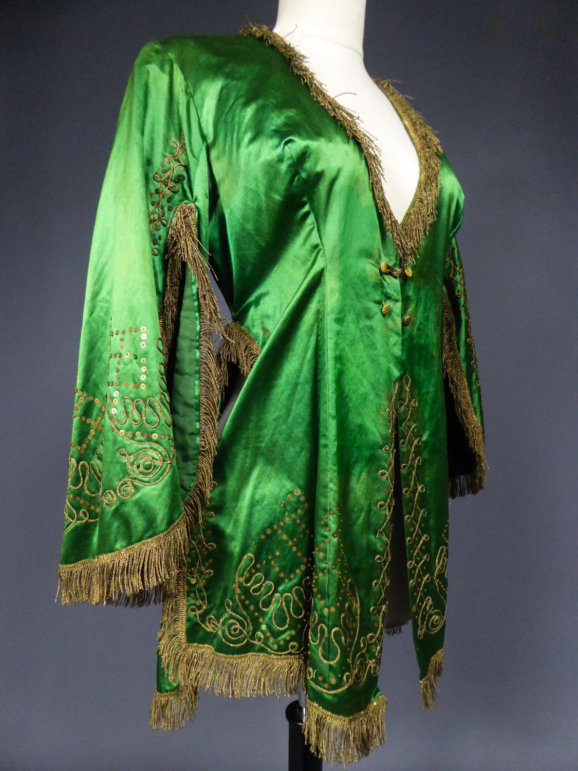 Orientalist Evening Fancy Jacket in Embroidered Sequin and Silk Satin Circa 1940 For Sale 1