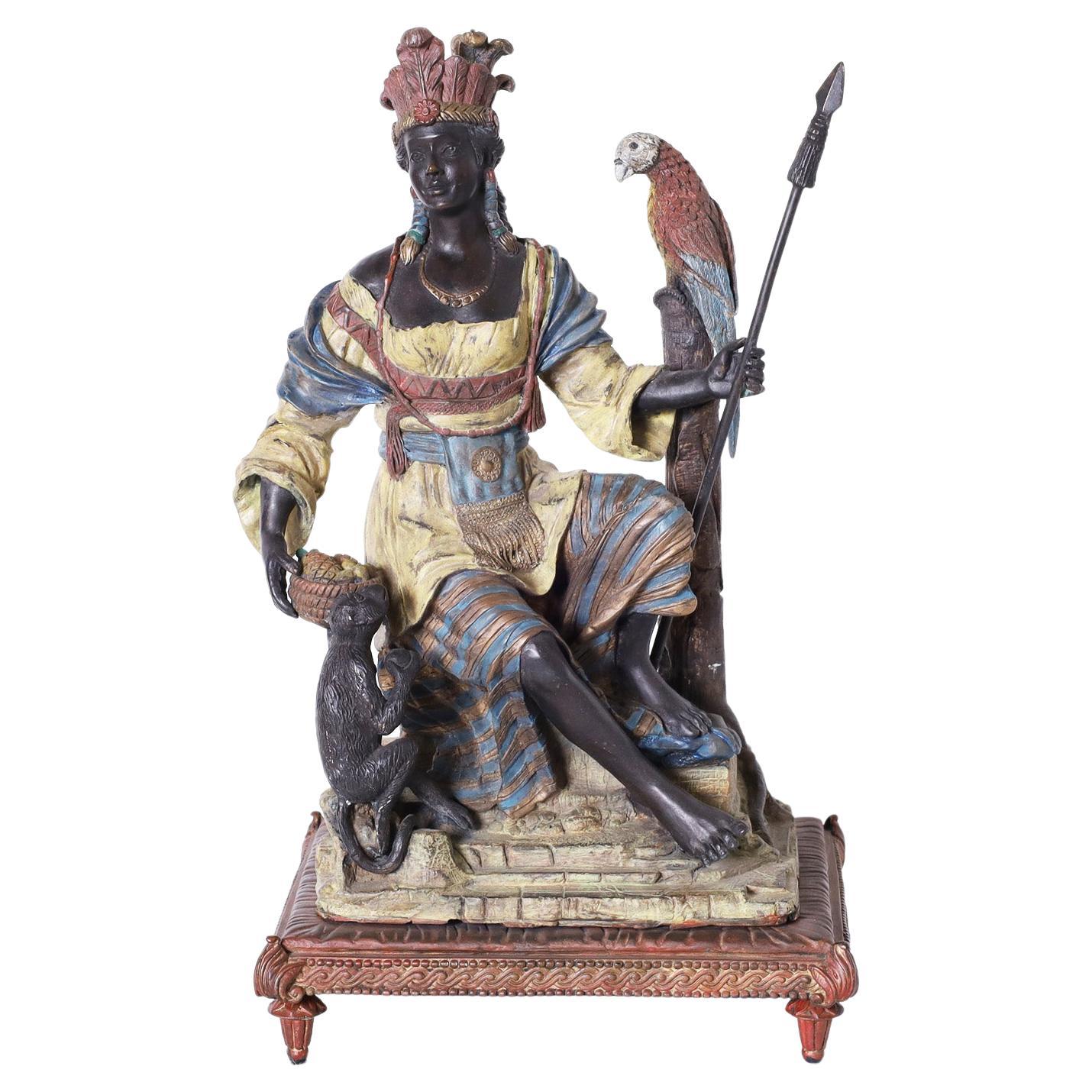 Orientalist Figural Cold Painted Bronze For Sale