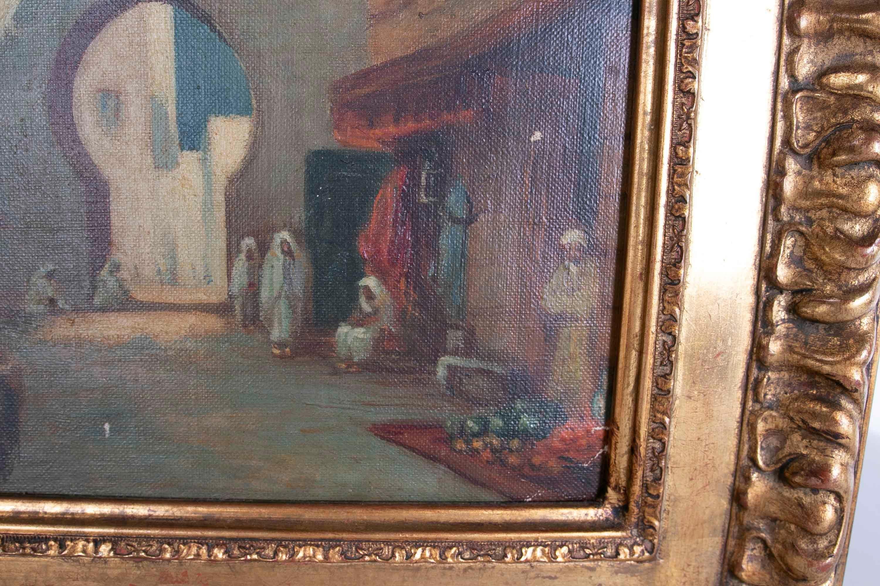 Orientalisches gerahmtes Gemälde einer arabischen Stadt, datiert 1884 (19. Jahrhundert) im Angebot
