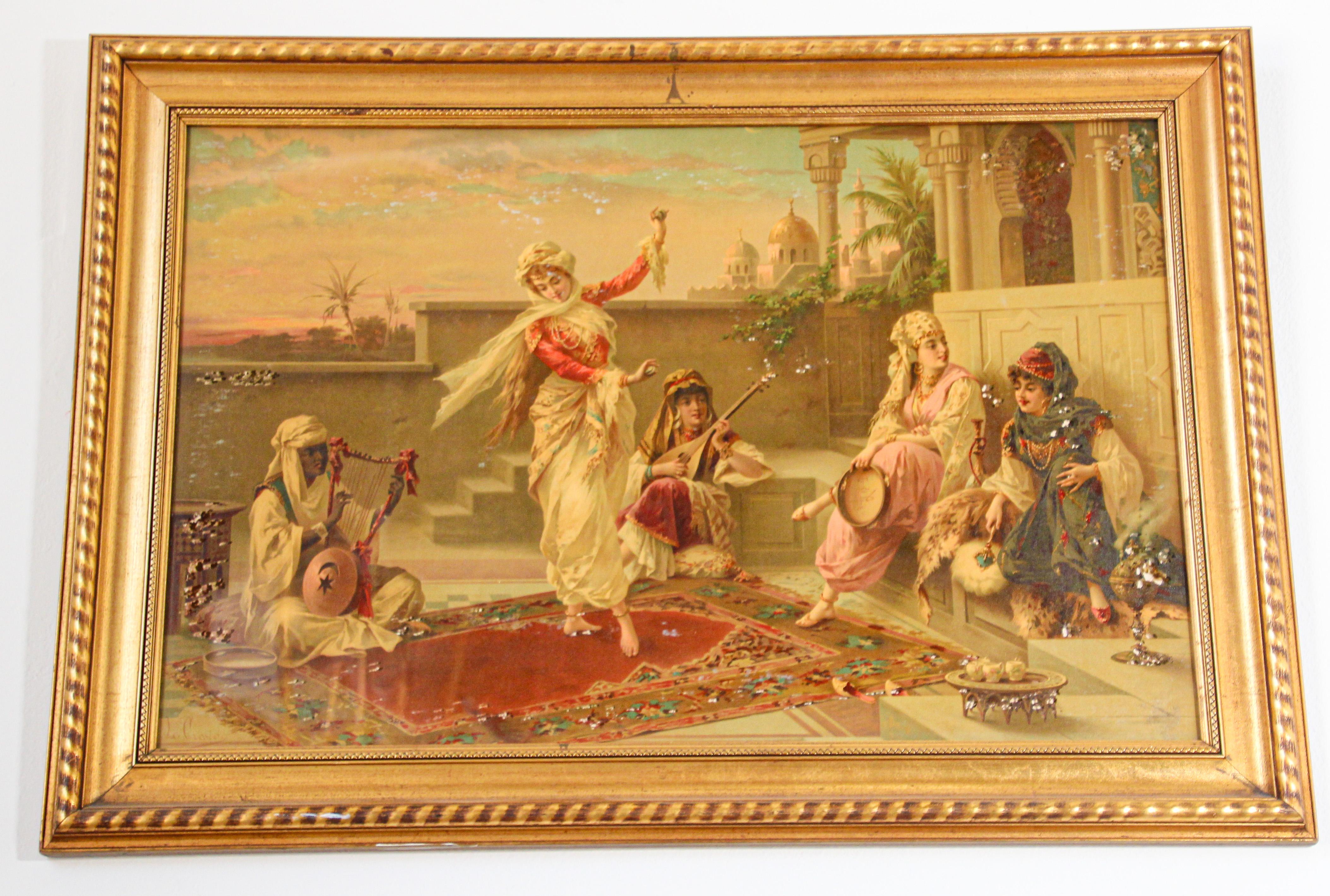 Orientalist Gravure Scene of Turkish Women Dancing in the Harem, Luigi Crosio For Sale 5