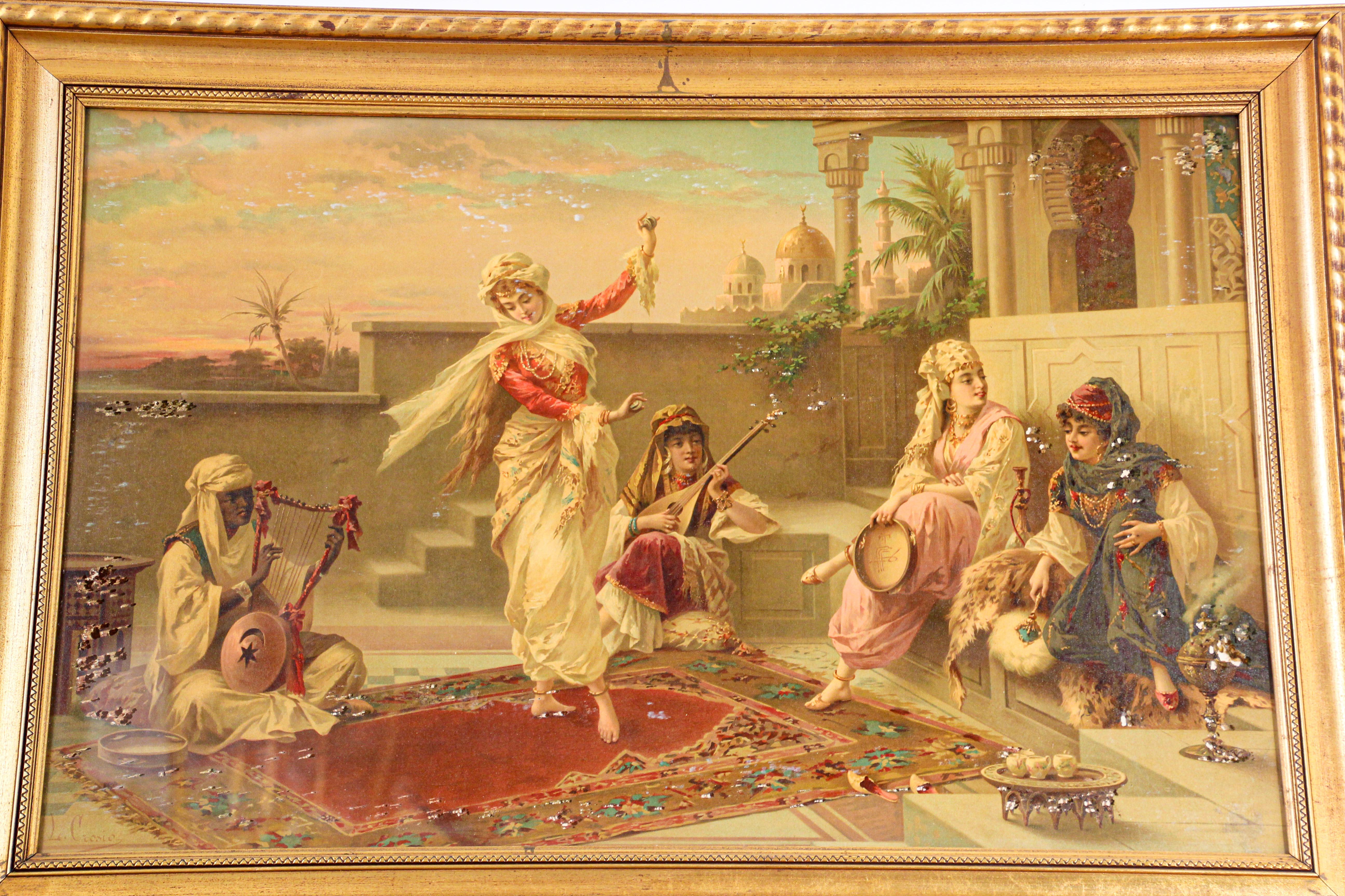 Orientalist Gravure Scene of Turkish Women Dancing in the Harem, Luigi Crosio For Sale 6