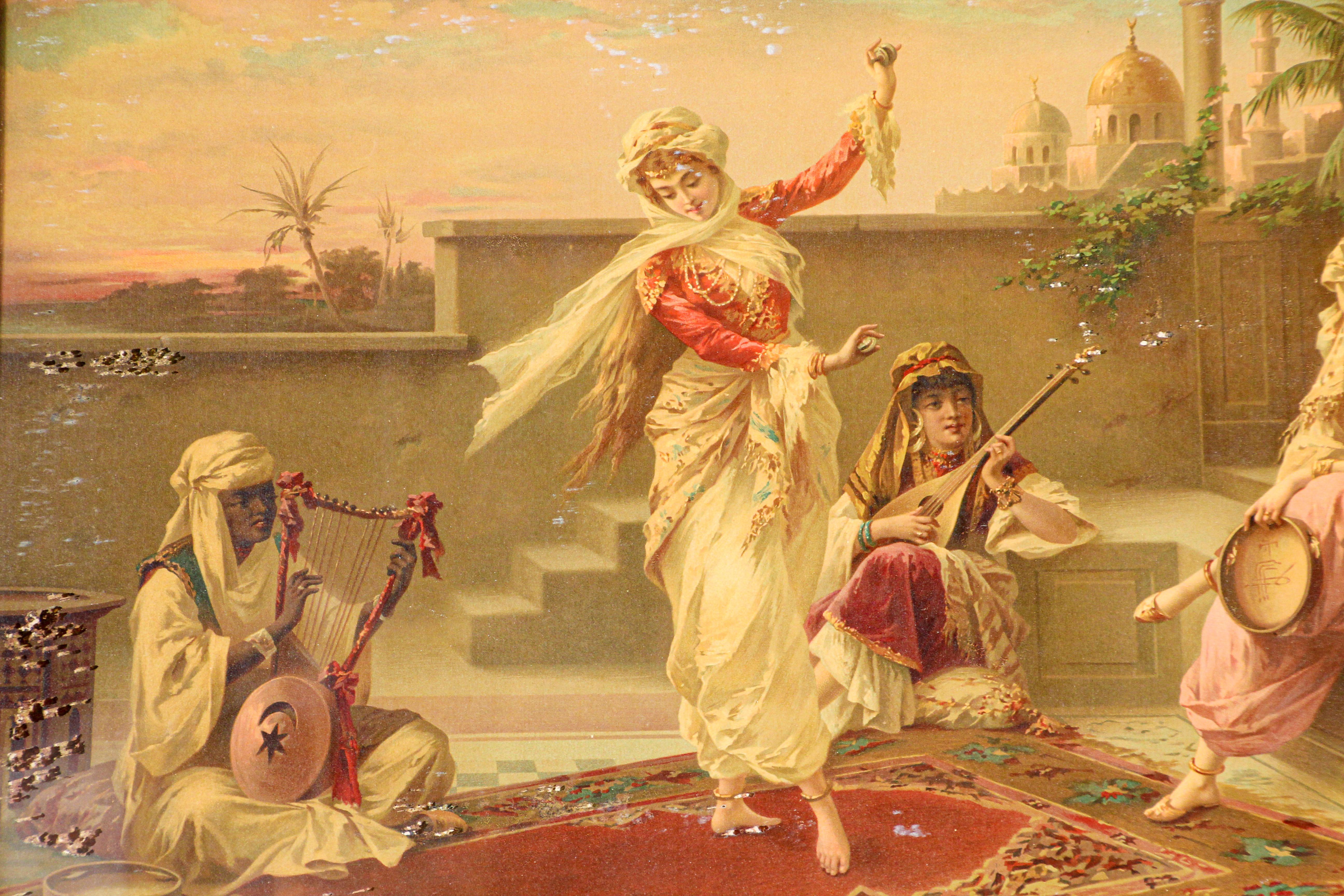 Orientalist Gravure Scene of Turkish Women Dancing in the Harem, Luigi Crosio For Sale 7