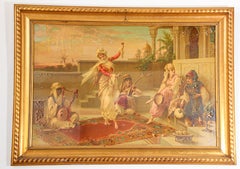 Escena orientalista en huecograbado de mujeres turcas bailando en el harén, Luigi Crosio